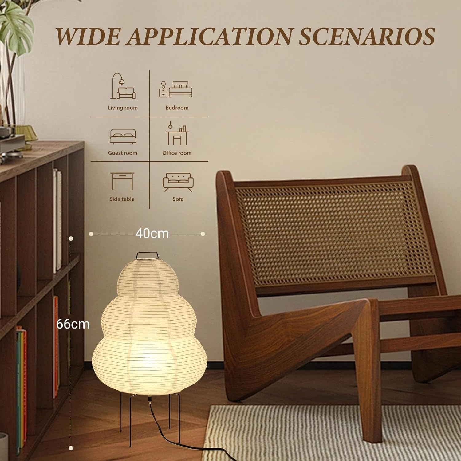 Noguchi Floor Lamp, Akari Rice Paper Lamp, Paper Lantern Floor Lamp with Warm and Cozy Ambiance for Any Room image number 3