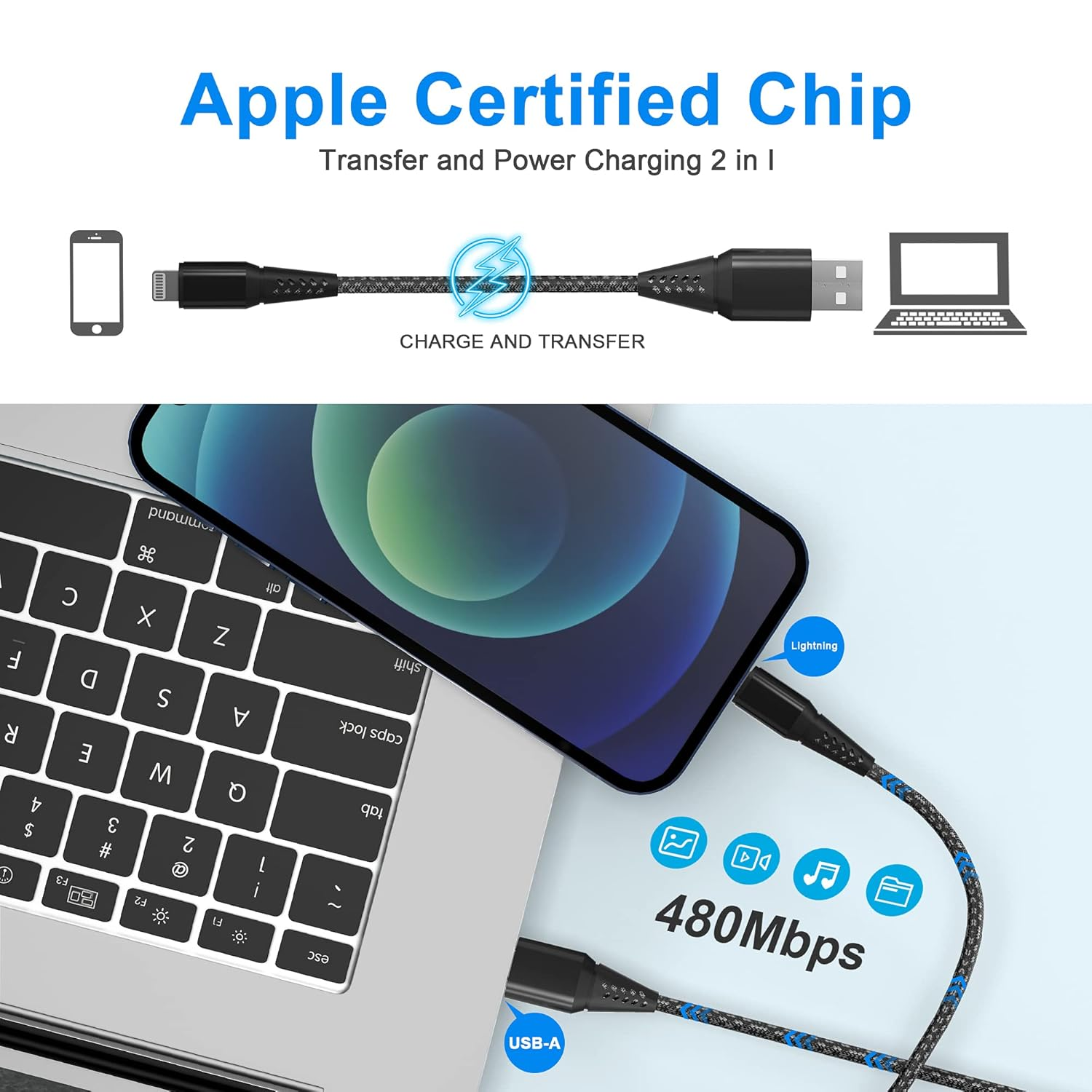 Iphone Charger 26FT/8M [Apple Mfi Certified] Lightning Cable Extra Long Iphone Charging Cord Nylon Braided Fast Apple Charger Cable 2.4A for Iphone 13 12 11 Pro X XS Max XR/8 Plus/7 Plus/6/6S Plus/5S