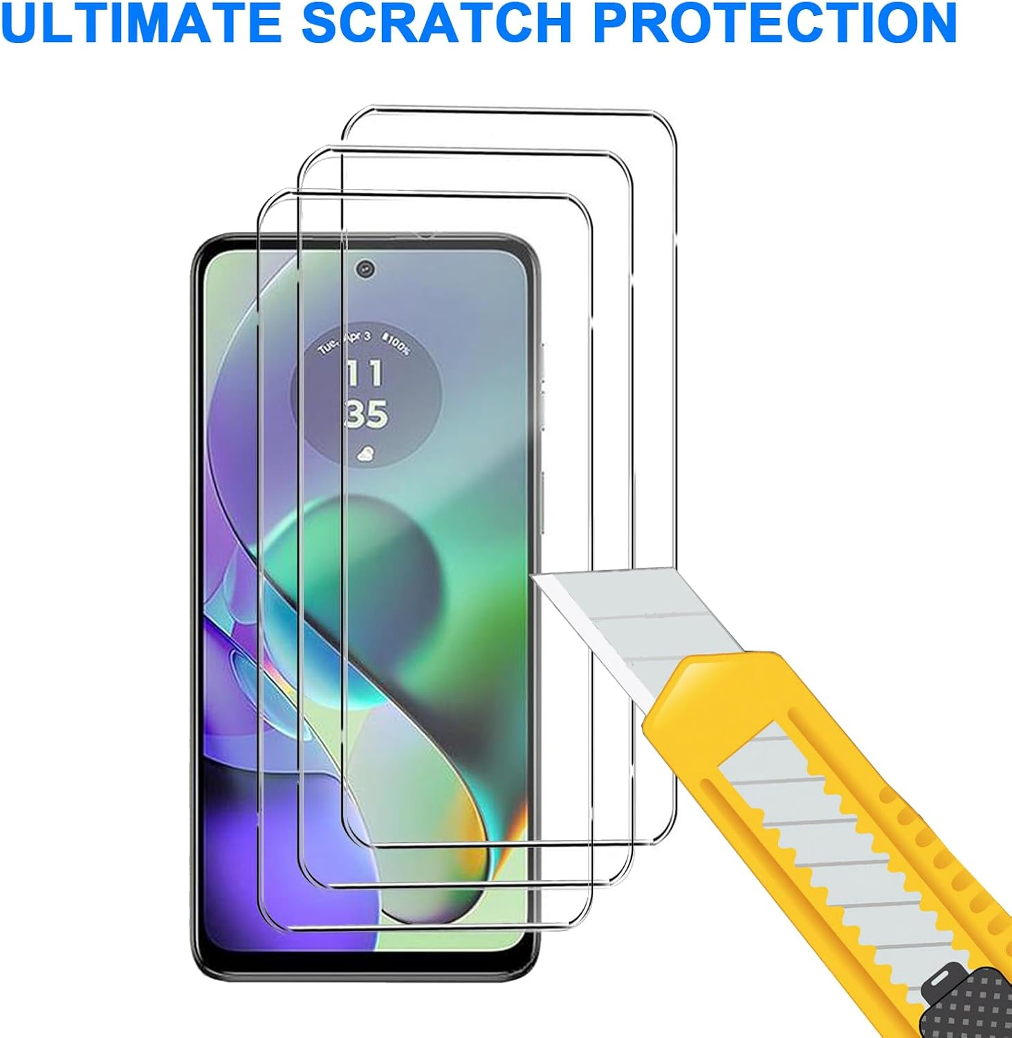 HEYUS [3+3 Pack] Screen Protector + Camera Lens Protector for Moto G54, [Scratch Resistant] HD Clear Camera Tempered Glass for Motorola Moto G54 image number 2