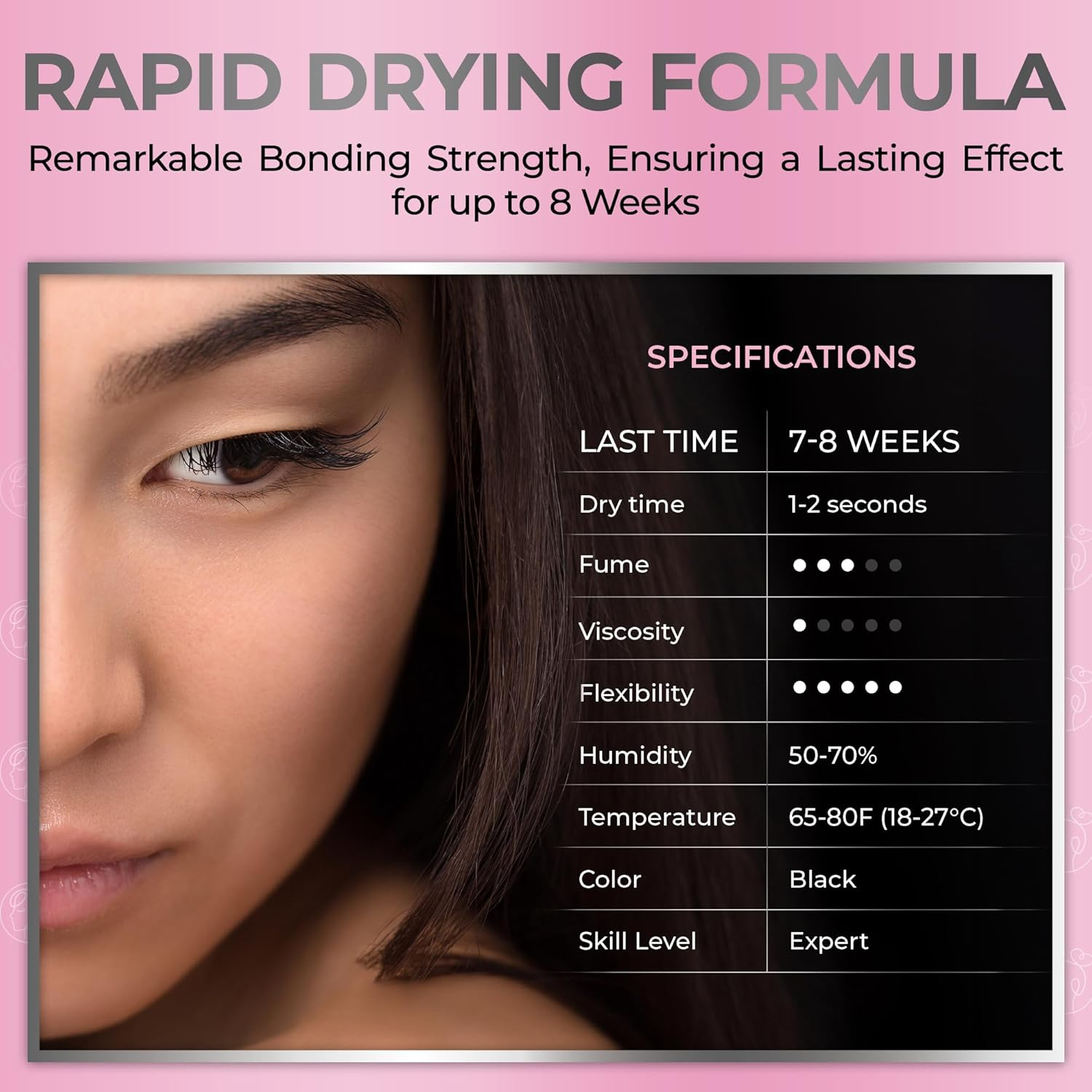 Mega Hold Eyelash Extension Glue Liore Lash / 1-2 Sec Dry/Retention - 7-8 Weeks/Black Adhesive/Professional Supplies for Classic/Volume Lashes (0.17Fl.Oz / 5Ml) image number 2