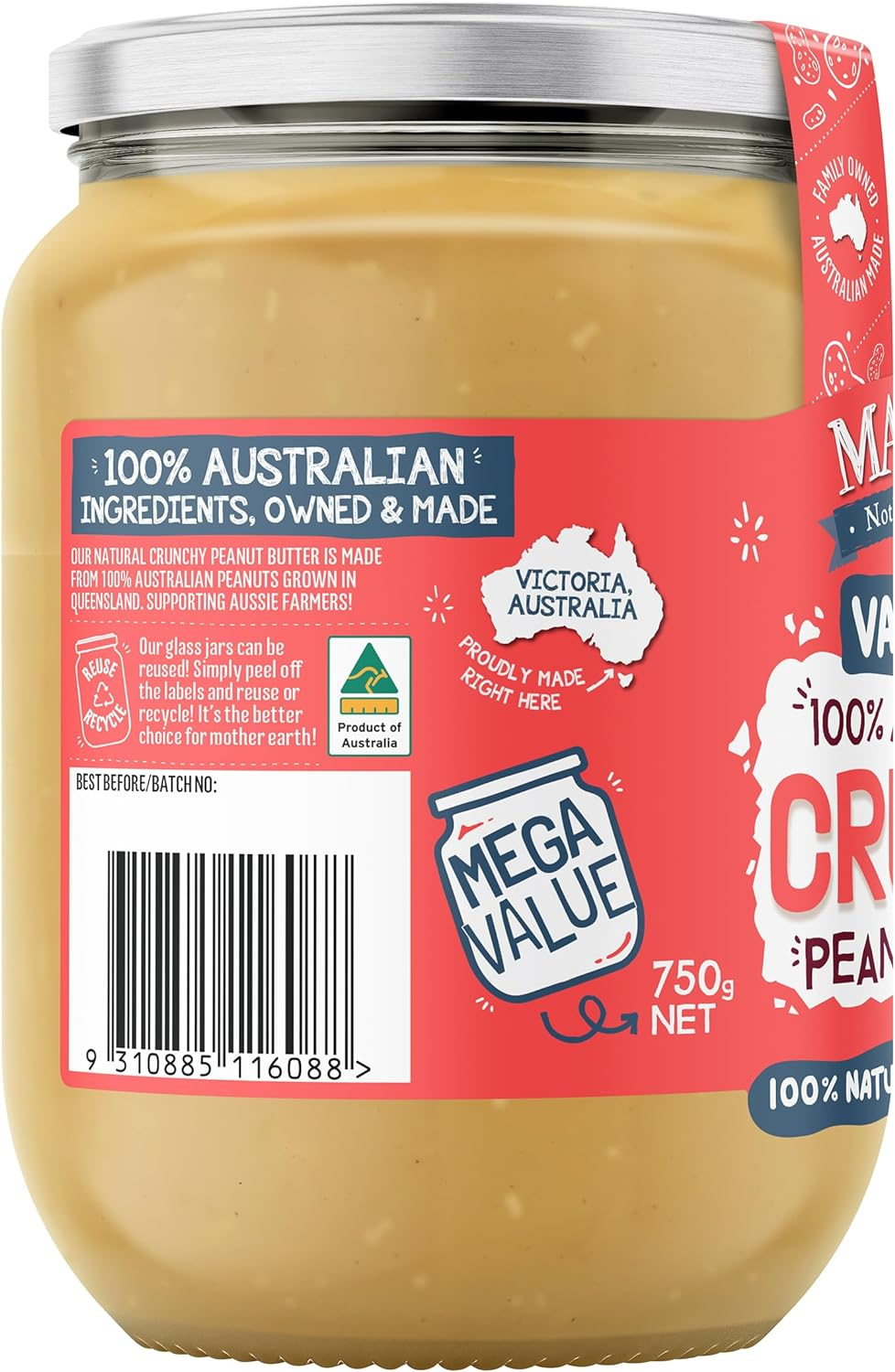 Mayver'S Dark Roasted Crunchy Peanut Butter 750 G image number 3