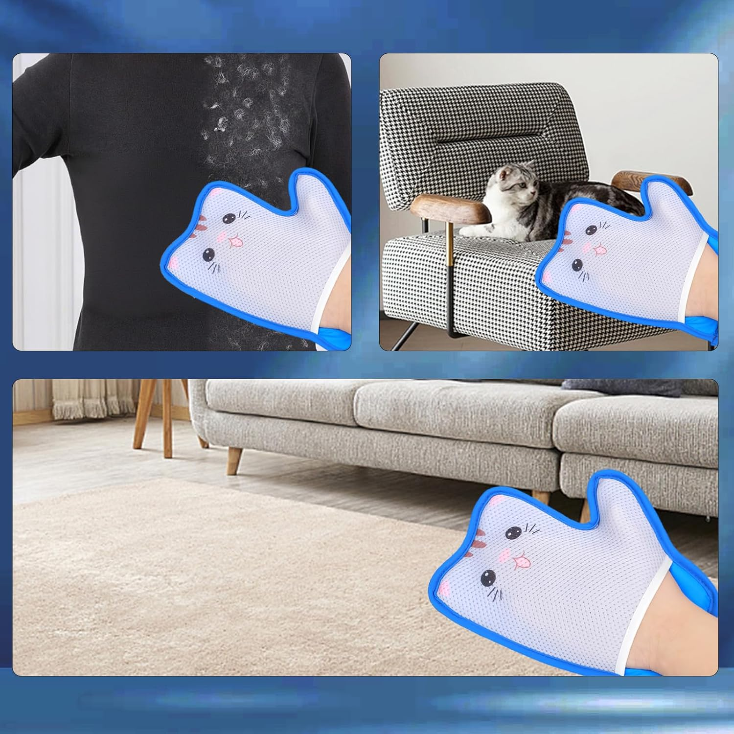Pet Hair Remover Glove, Static Pet Hair Remover Glove, Reusable Cat Hair Remover, Breathable Dog Hair Removal for Removing Dogs and Cats Fur from Sofa, Carpet, Clothing, Pack of 2 image number 6