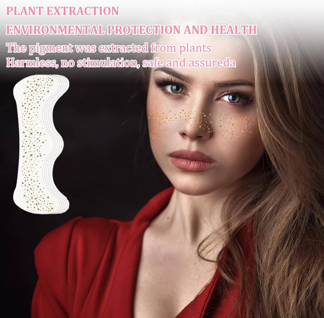 HQRKOTM 6 Pieces Sparkling Freckles Face Tattoos Fake Freckles Makeup Plasters Sparkling Freckle Patches Glow in the Dark Makeup Patches Party Accessory (Gold) image number 5