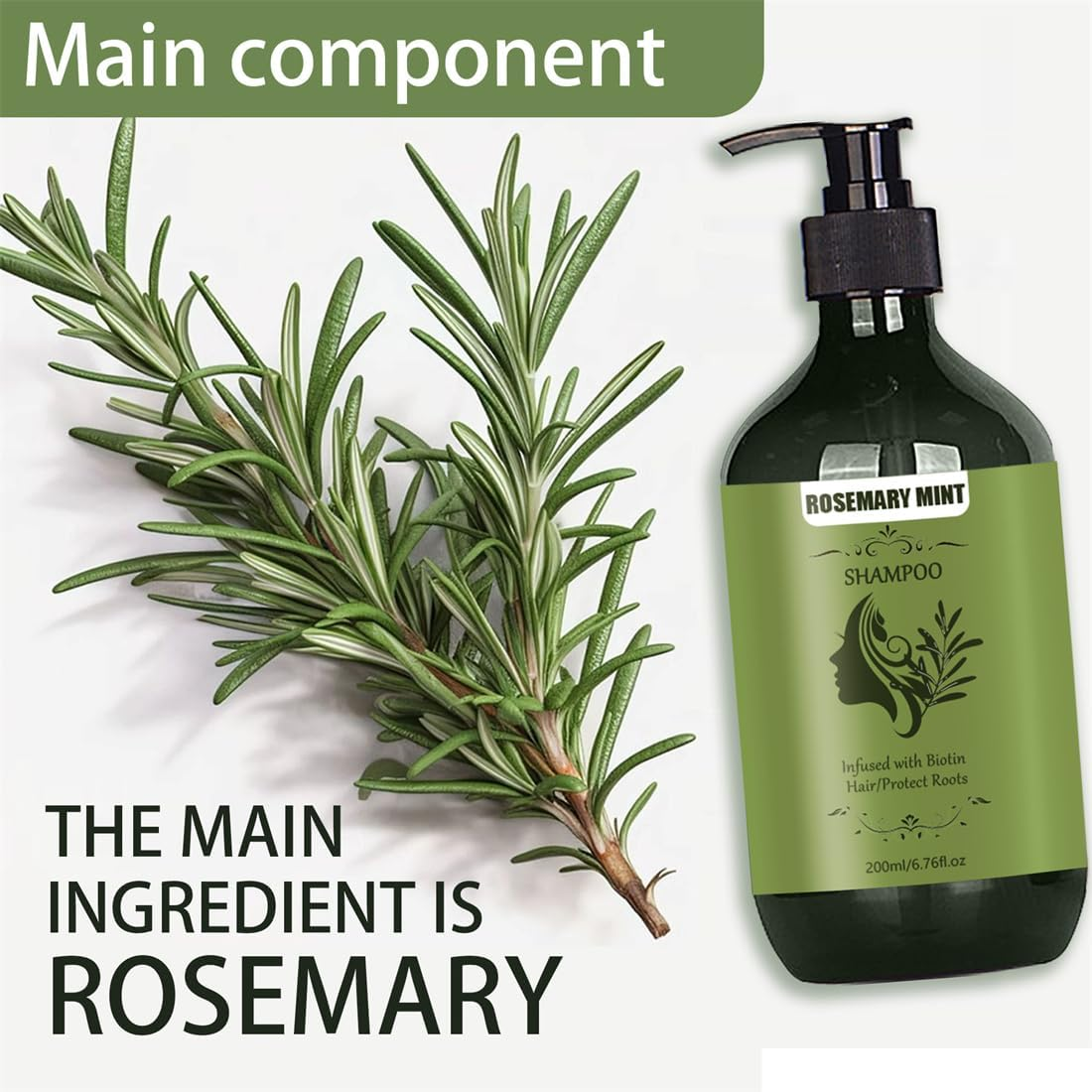 Rosemary Hair Growth Shampoo: Thickening and Regrowth Formula for Men & Women - Rosemary Mint Strengthening Shampoo, for Thinning Hair and Hair Loss, Cleanses and Helps Strengthen Weak and Brittle Hair