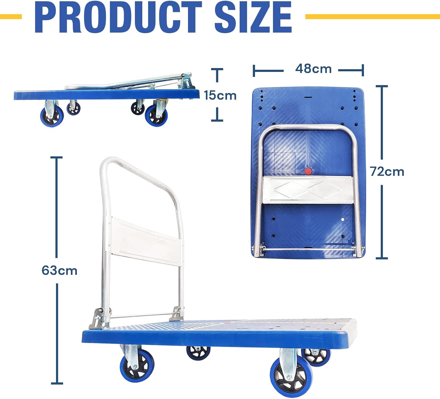 150Kg Foldable Warehouse Platform Trolley Truck Dolly Platform Cart Swivel Wheels Moving Cart Flatbed