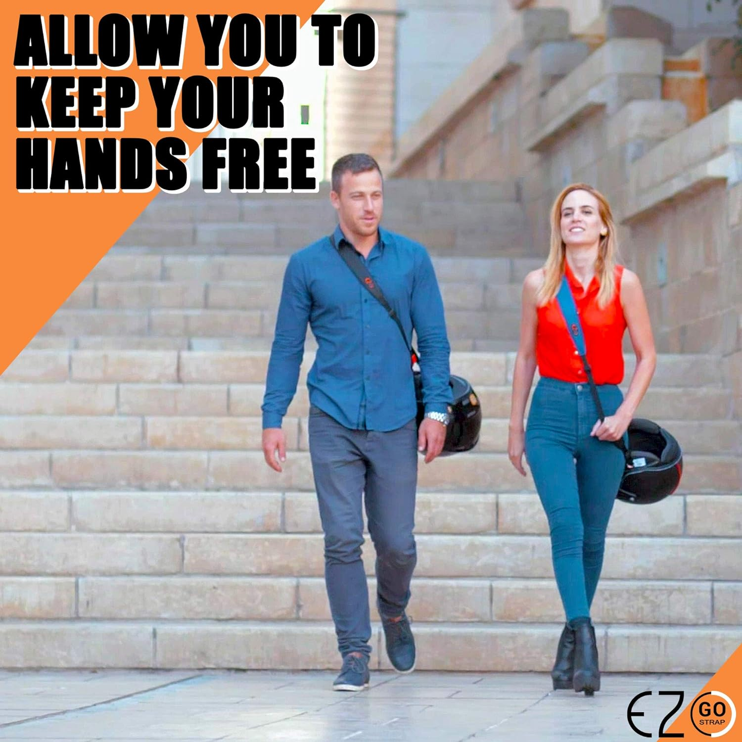 EZ GO Motorcycle Helmet Carrier - Must-Have Motorcycle Accessory, Hands-Free Way to Carry Helmet, Biker Carrying Durable Strap - Black Strap image number 6