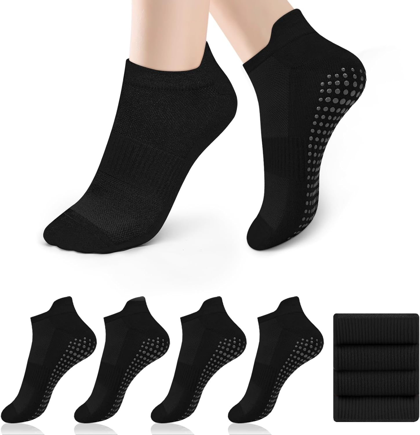 Leonids 4 Pairs Yoga Socks for Women, Anti-Slip Pilates Grip Socks with Brearthable Mesh for Yoga, Ballet, Barrem, Lagreem, Barefoot Workout