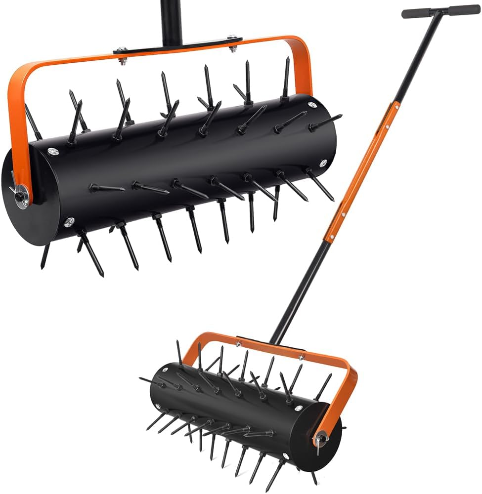 Rolling Lawn Aerator, Heavy Duty Manual Aerator Tool with Spikes, Lawn Spike Aerator Roller with Handle,Filled Sand Stone Soil Lawn Aeration for Maintaining Garden Yard Soil image number 4