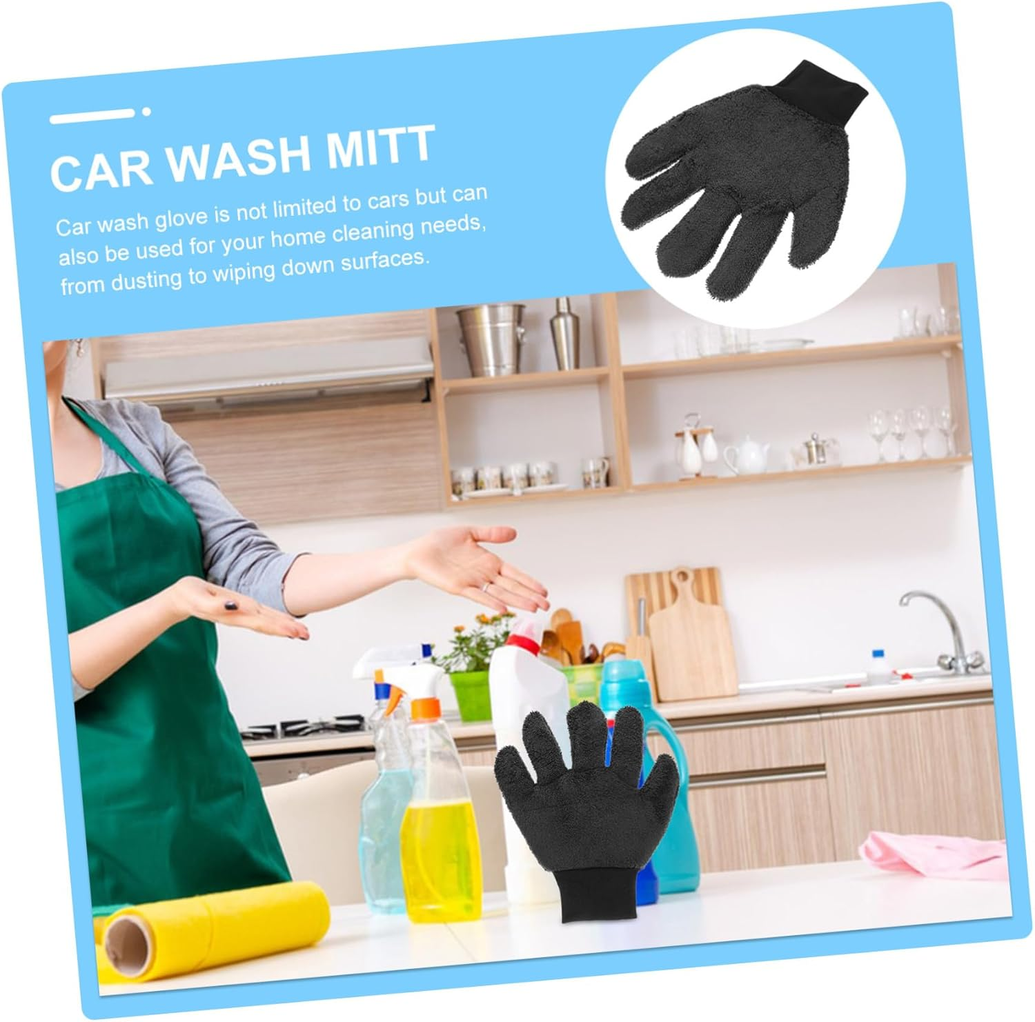CVUTOVO Car Washing Glove Double-Sided Coral Fleece Wash Mitt 5-Finger Thickened Microfiber Dusting Mitt for Vehicle Exterior Cleaning Black Suitable for Automotive Detailing image number 1