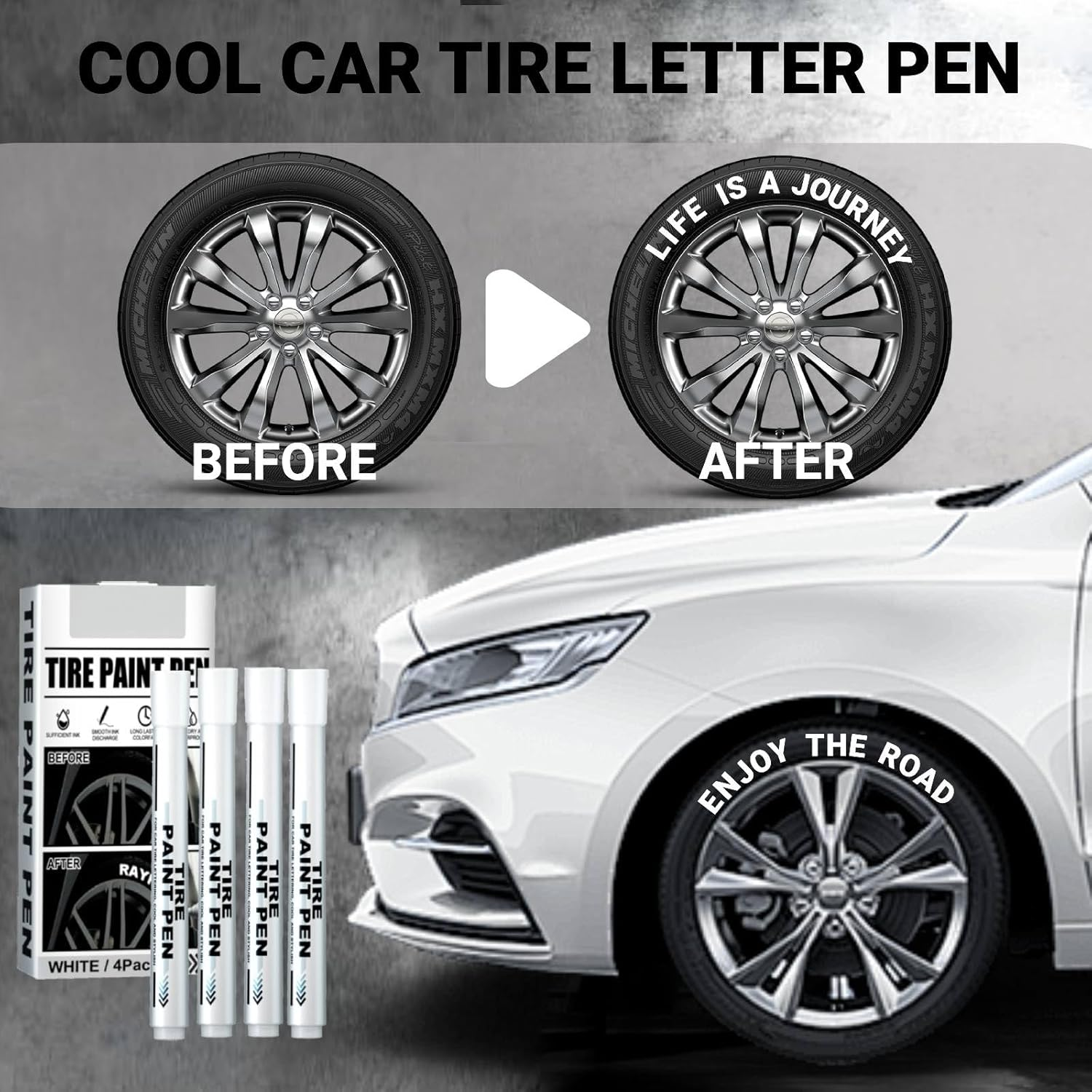 White Car Tyre Marker Pen, 4 Pieces, Fine Tip, Waterproof, Letter Print, 0.3Mm, Alcohol Ink Base, Tire Pen image number 3