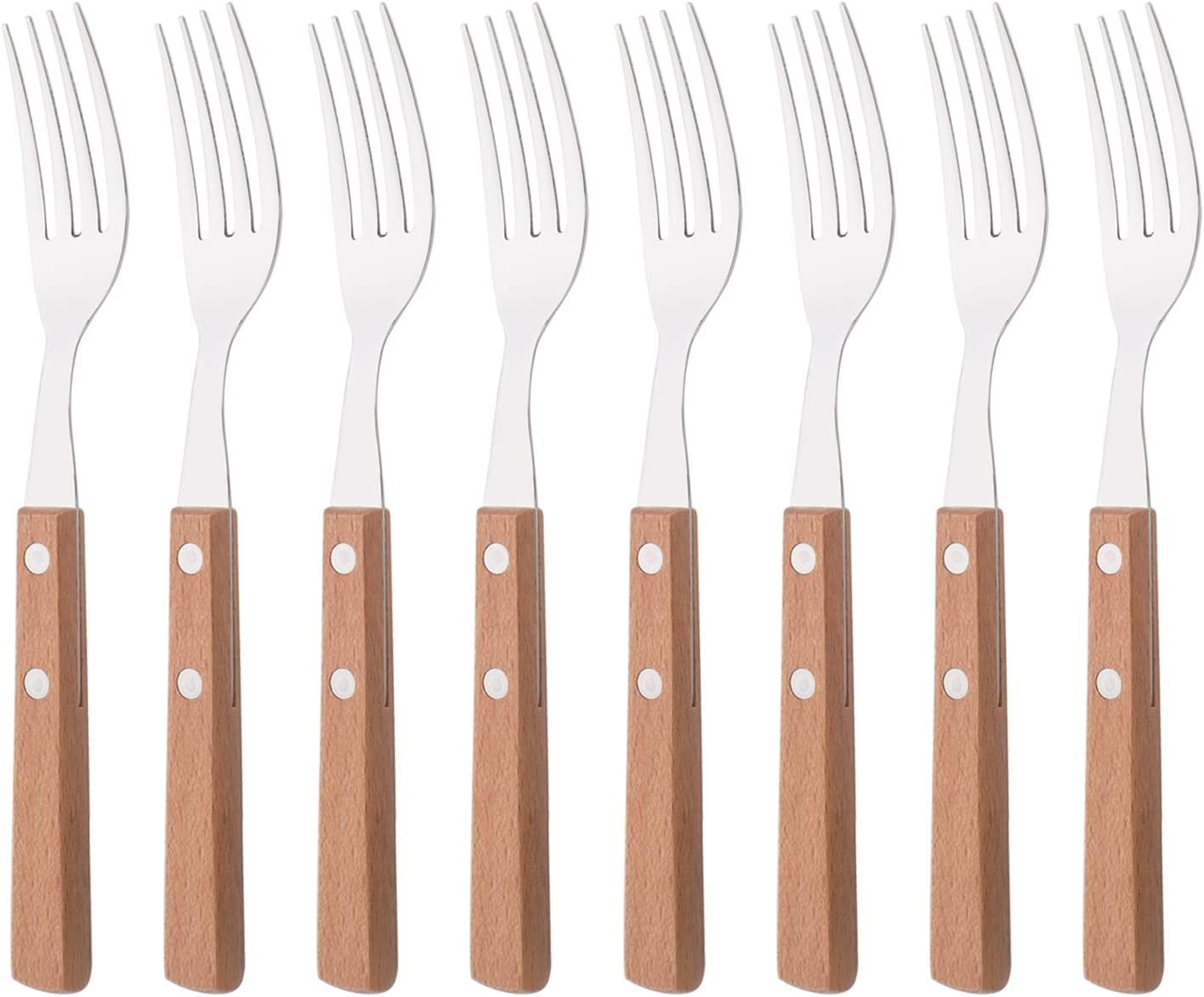 Uniturcky Dinner Forks Set of 8, 304 Stainless Steel Silverware Forks, Table Forks Salad Forks Set, Mirror Polishing Dinner Fork with Wooden Handle, 7.9 Inches image number 4