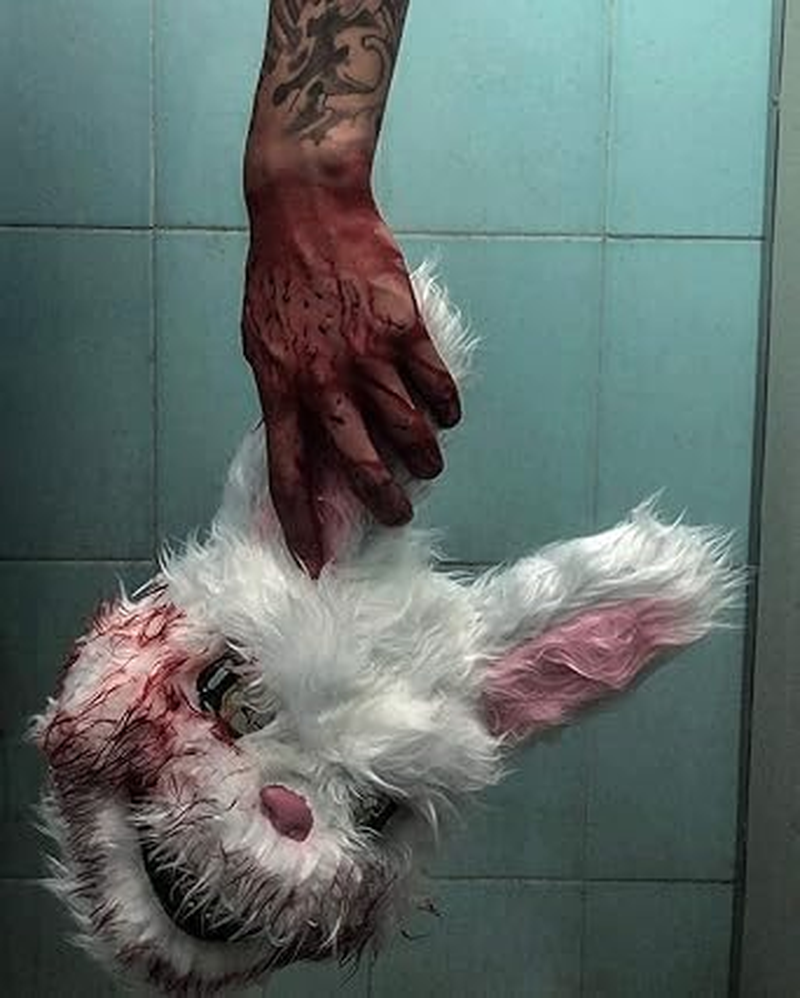 Halloween Scary Mask Bear Rabbit Bunny Mask 1Pcs, Bloody Plush Animal Head Mask, Cosplay Costume Props Halloween Party