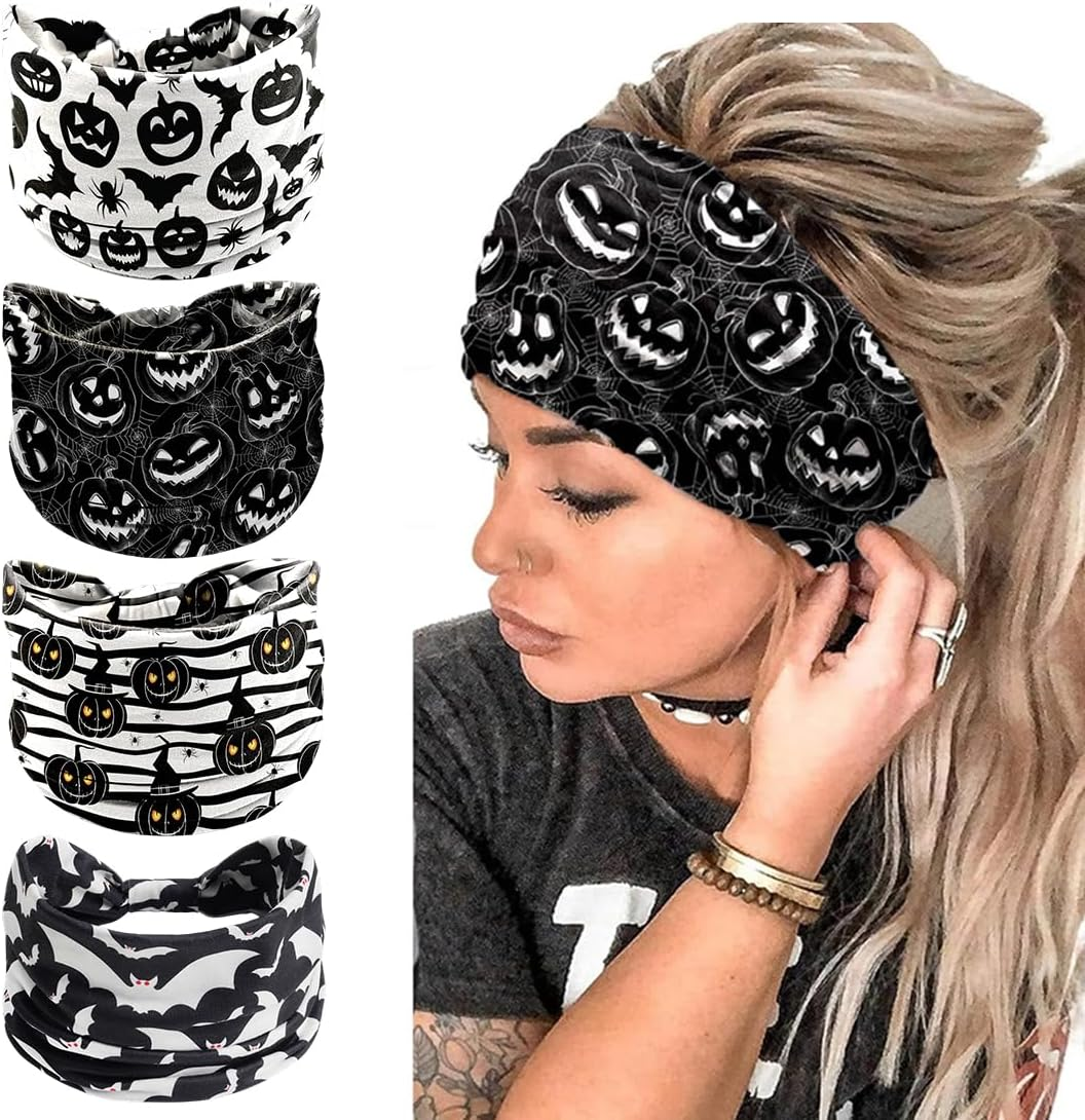 ZORVYN Pack of 4 Halloween Hair Bands, Women'S Headband, Wide Elastic Hair Bands for Women, Scary Costume Accessory image number 1