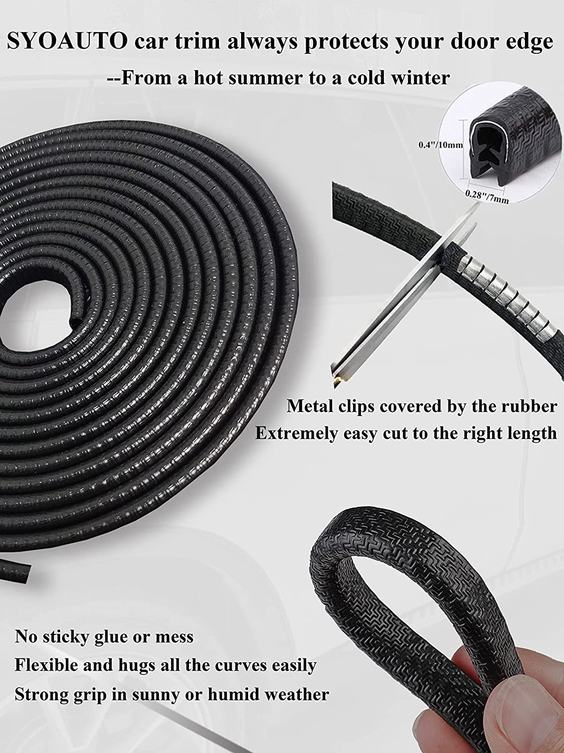 SYOAUTO 32Ft(10M) Door Edge Guard Black Car Door Edge Guards Door Edge Protector for Cars Rubber Auto Door Trim U Shape Build in Metal Sheet No Need Adhesive Easy to Cut Door Guards for Most Cars image number 4