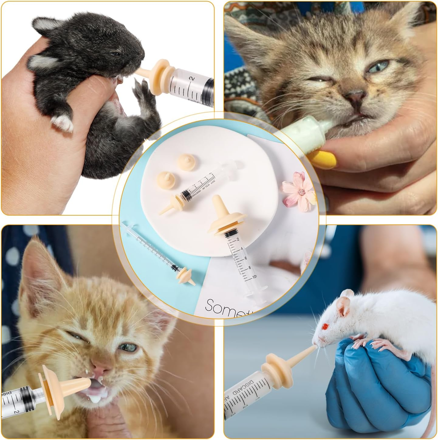 Luter 8 Packs Nipples with Syringe for Pets, Silicone Nipple Teat, Portable Puppy Feeder for Newborns, Puppies, Kittens, Rabbits, Instead of Feeding Bottles (9 Combinations) image number 2