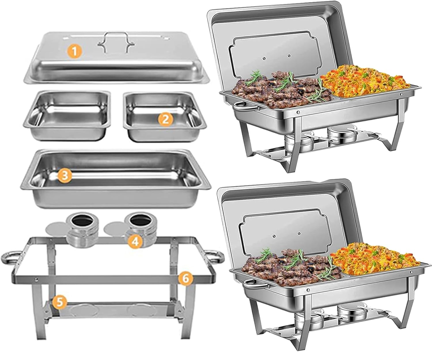 2 Pack Chafing Dish Buffet Set with Covers 9L Chafing Dish Stainless Steel Food Buffet Warmer Pan, Buffet Servers and Warmers for Catering Event Party Banquet (2X4.5L Trays Food Pan) (2PCS 9L)