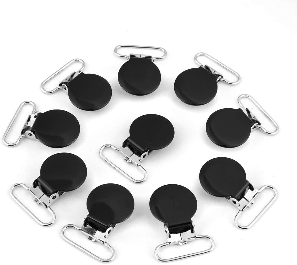 10Pcs round Suspender Braces with Metal Clip, DIY Making Supplies for Clothes Replacement (Black)