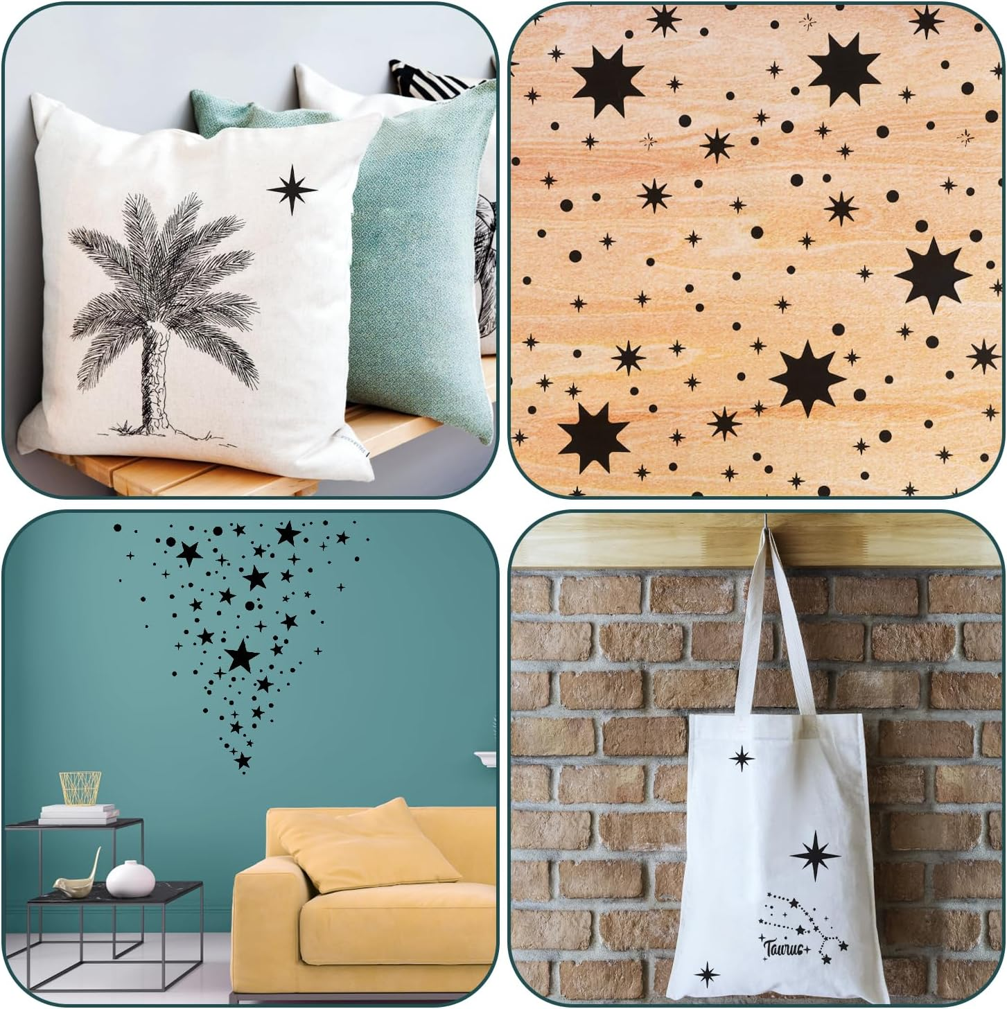 6Pcs Night Sky Stencil, Moon and Stars Template & Zodiac Stencils, Twinkle Star Stencil for Painting Starburst Stencil Wall Painting Stencil for Wooden Furniture Paper Windows Walls Canvases image number 2