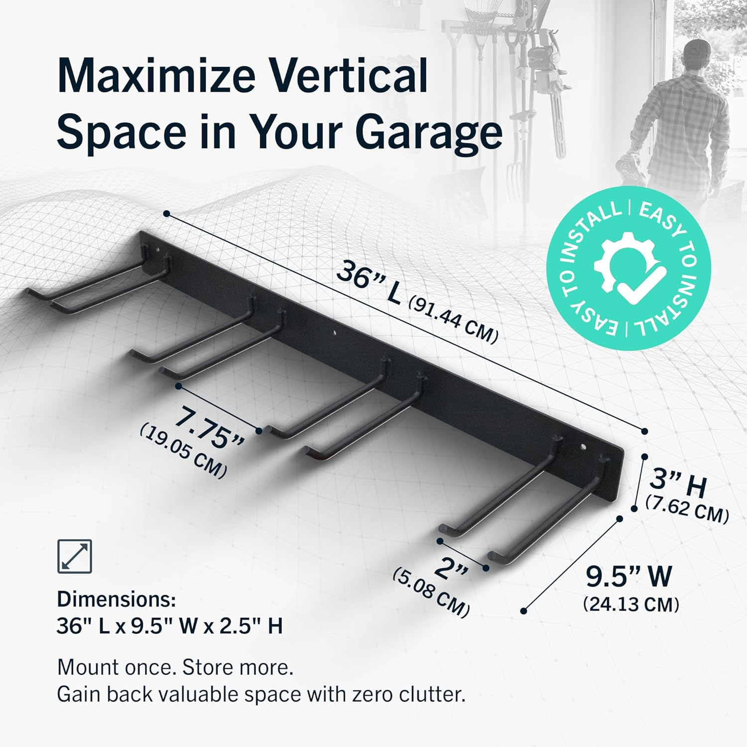 Storeyourboard BLAT Garage Garden Tool Organizer Wall Mount, Garage Organization and Storage, Shovel & Rake Hangers Yard Tool Rack, Industrial Steel Holds 250 Pounds image number 3