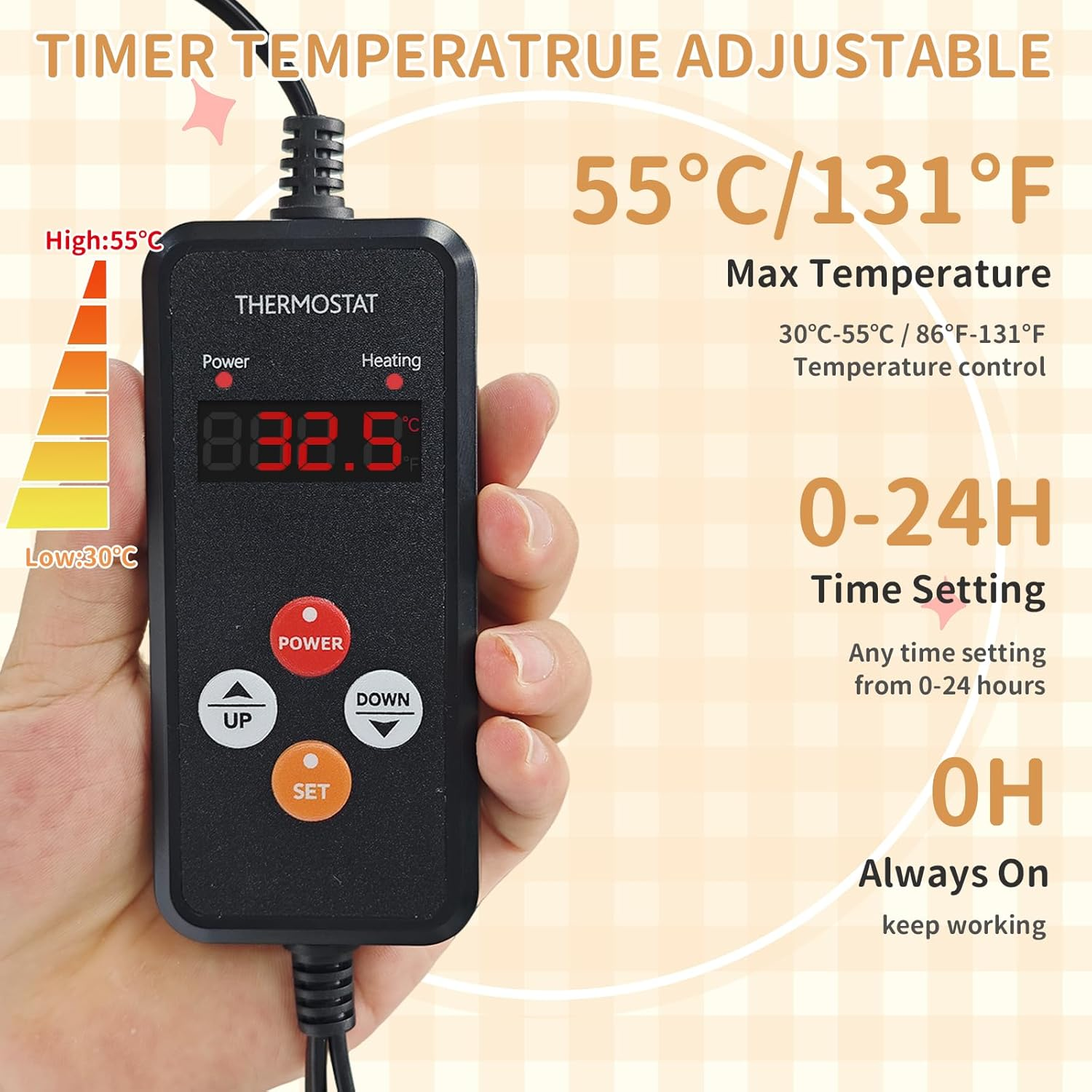 Pet Heating Pad for Cats and Dogs - Electric Warming Mat with Timer & Temperature Setting, Waterproof Cover, Auto Shut-Off - Safe Indoor Bed Warmer (L 70X40Cm) image number 1