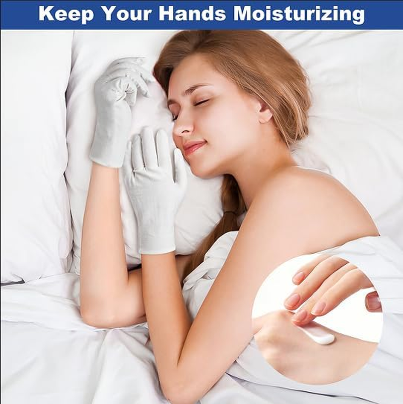 3 Pairs White Cotton Gloves, Premium Cotton Gloves for Dry Hands Sleeping, White Gloves for Moisturizing Hands Women and Men, Cloth Gloves for Eczema, Spa Glove for Lotion Overnight by Htaexpu image number 5