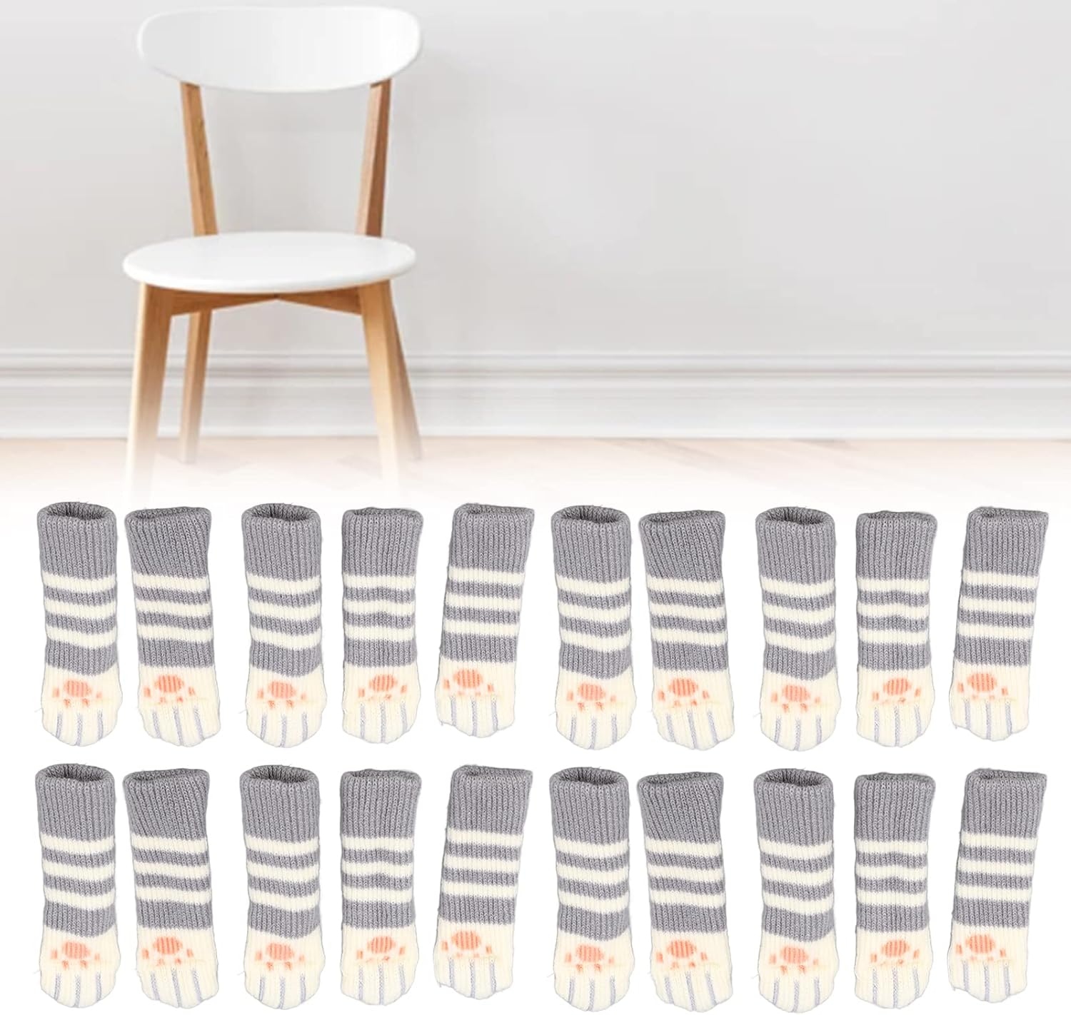 Chair Leg Floor Protectors, 20 Pcs Cute Cat Paw Table Chair Leg Socks, High Elastic Knitted Furniture Socks, Reusable Non Slip Furniture Pads Set, Double Thickness to Reduce Noise image number 2