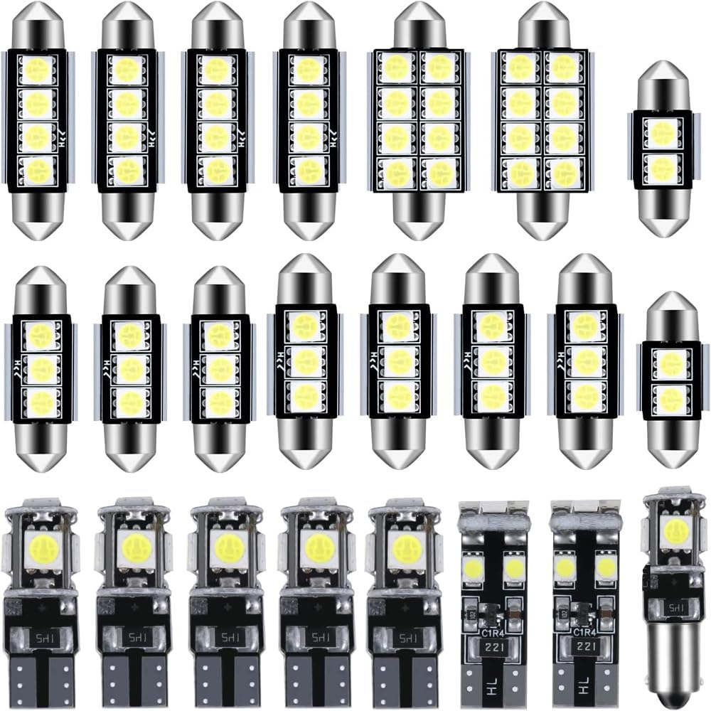 23 Pieces Car LED Interior Light Bulb,Universal Error Free LED SMD Bulbs Kit Festoon BA9S Canbus T10 C5W Xenon for Car Interior Dome Map Door Courtesy Side Marker Instrument Panel Side Lights