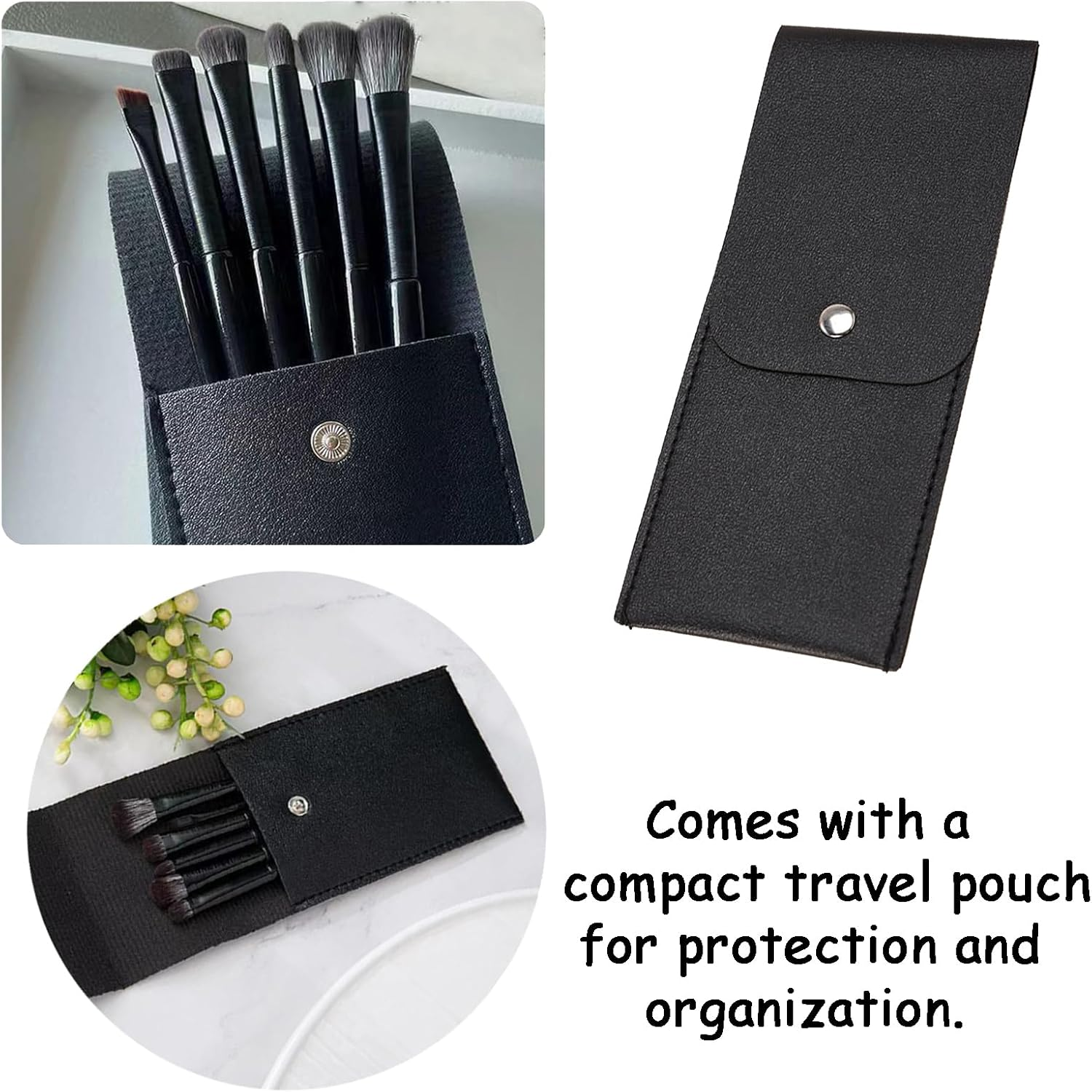 6PCS Eye Makeup Brush Set with Storage Bag, Angled & Blending Brushes for Precise Eyeshadow Application, Smudging & Defining - Black, Essential Beauty Tools for Flawless Makeup Looks image number 3