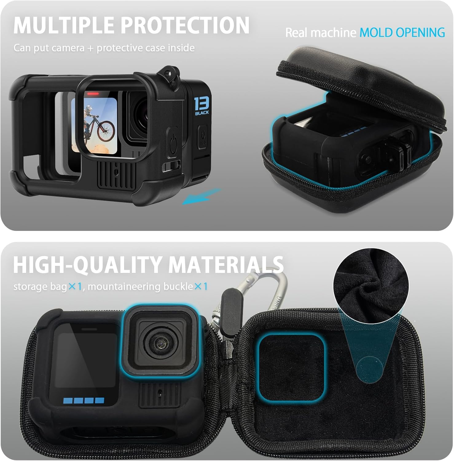 Fitstill PU Mini Carrying Case Silicone Sleeve Rubber Protective Case for Go Pro Hero 13 Black,Housing Case Replace Battery Side Cover&Screen Protectors&Lens Caps&Lanyard for Hero13 Accessories Kit image number 6