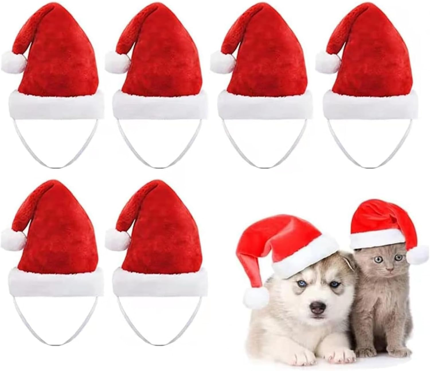 Itadaku 6 Pcs Pet Santa Hats, Christmas Costume Hats for Small Dogs Cats, Plush Holiday Photo Props with Elastic Band image number 5