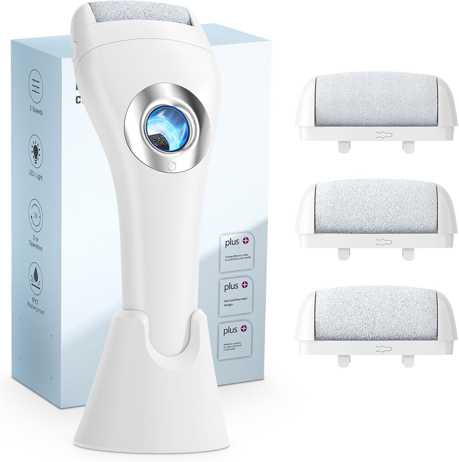 AOMEES Improved Electric Callus Remover, Rechargeable Electric Callus Remover with 3 Speeds, 3 Changing Rollers, IPX7 Waterproof, Foot Care Set for Callus Removal image number 5