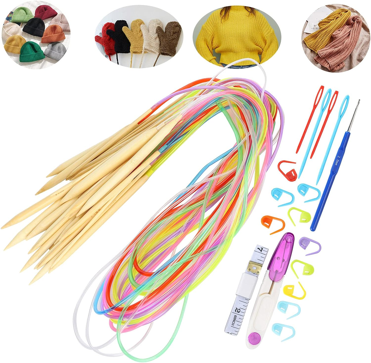 Knitting Needles Set, 18Pcs Circular Needle Bamboo for Knitting Scarves for Sweaters(120Cm+Accessories Bag) image number 6