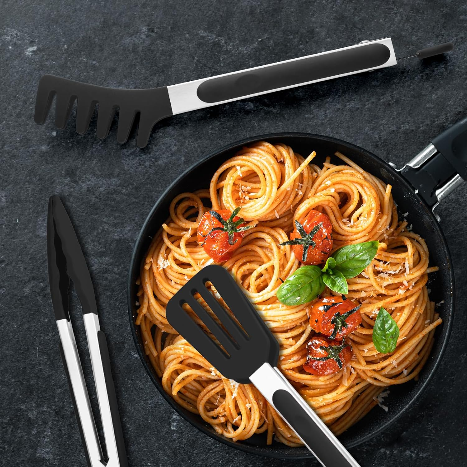 3 Pack Silicone Tongs for Cooking,Maywe Tanso 9 Inch Cooking Kitchen Tongs with Silicone Tips,Nonstick Stainless Steel Tongs for Steak Pie Pizza Pasta Spaghetti Salad BBQ Buffet image number 4