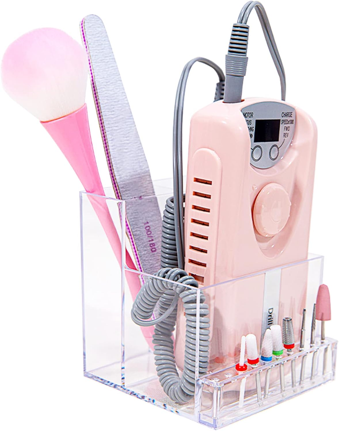 LXIANGN Nail Drill Machine & Bits Holder Storage Case,Transparent 10 Holes Nail Drill Grinding Bit Organizer Nails Manicure Tools Display Box for Nail Salon (Clear)