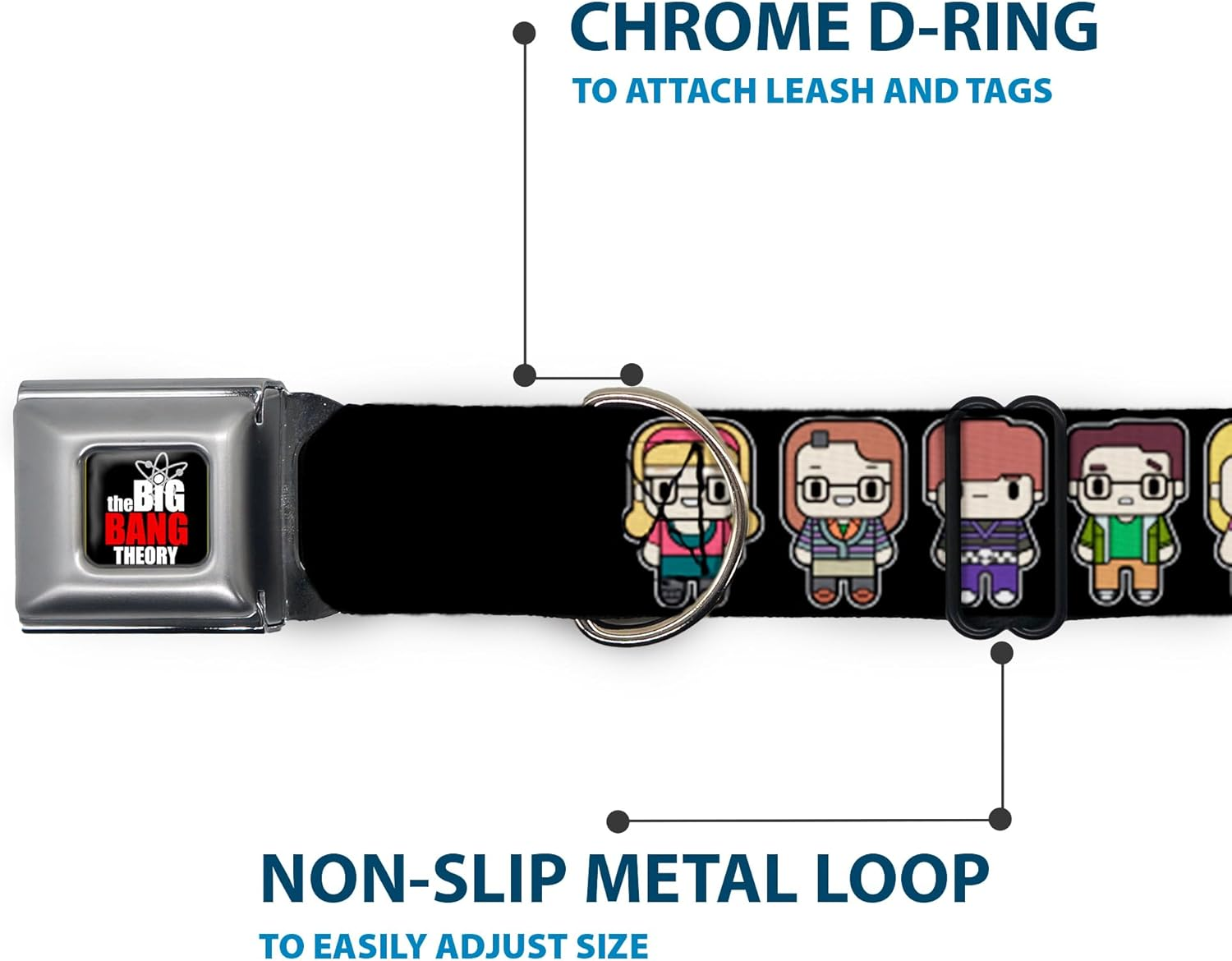 Buckle-Down Seatbelt Buckle Dog Collar - Big Bang Theory Chibi Characters Black - 1" Wide - Fits 15-26" Neck - Large
