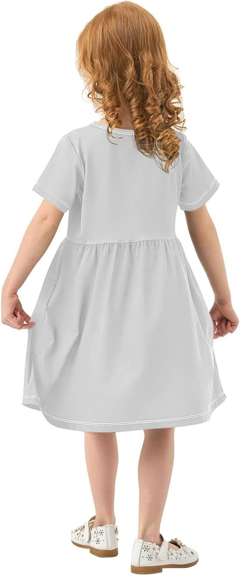FRODOTGV Light Gray Plain Girls Princess Dresses Short Sleeve Swing Casual Sundresses for Baby Girls, Light Gray Plain, 4 Years image number 6
