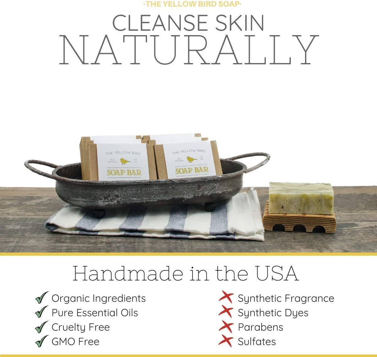 The Yellow Bird Peppermint Tea Tree Soap Bar. Made in USA with All Natural & Organic Ingredients. Pure Essential Oils. Sensitive Skin Body & Face Soap. image number 4