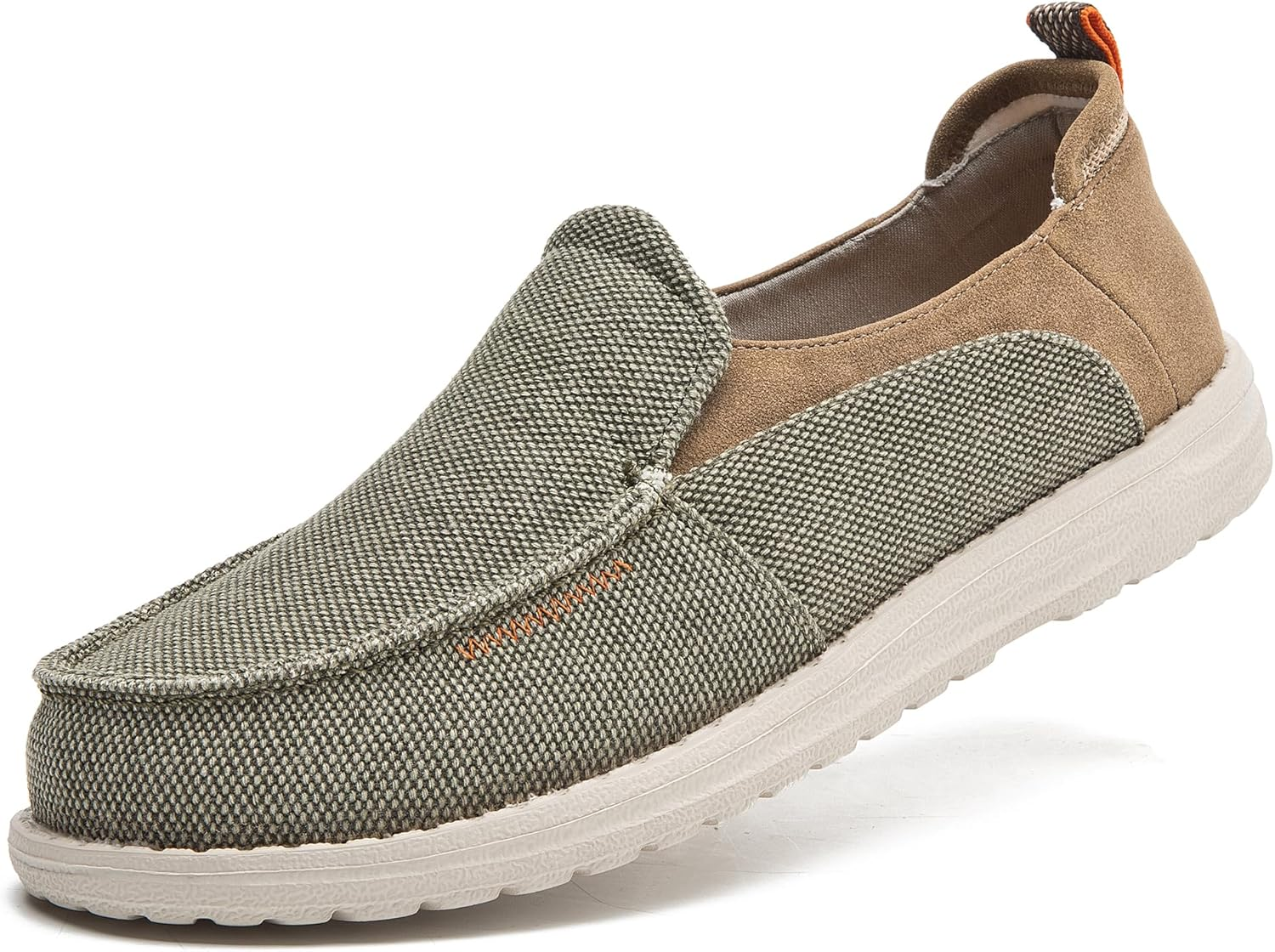 CLOWSE Men'S Casual Slip-On Loafers Deck Shoes Hands Free Canvas Wide Shoes Comfortable Stretch Walking Shoes