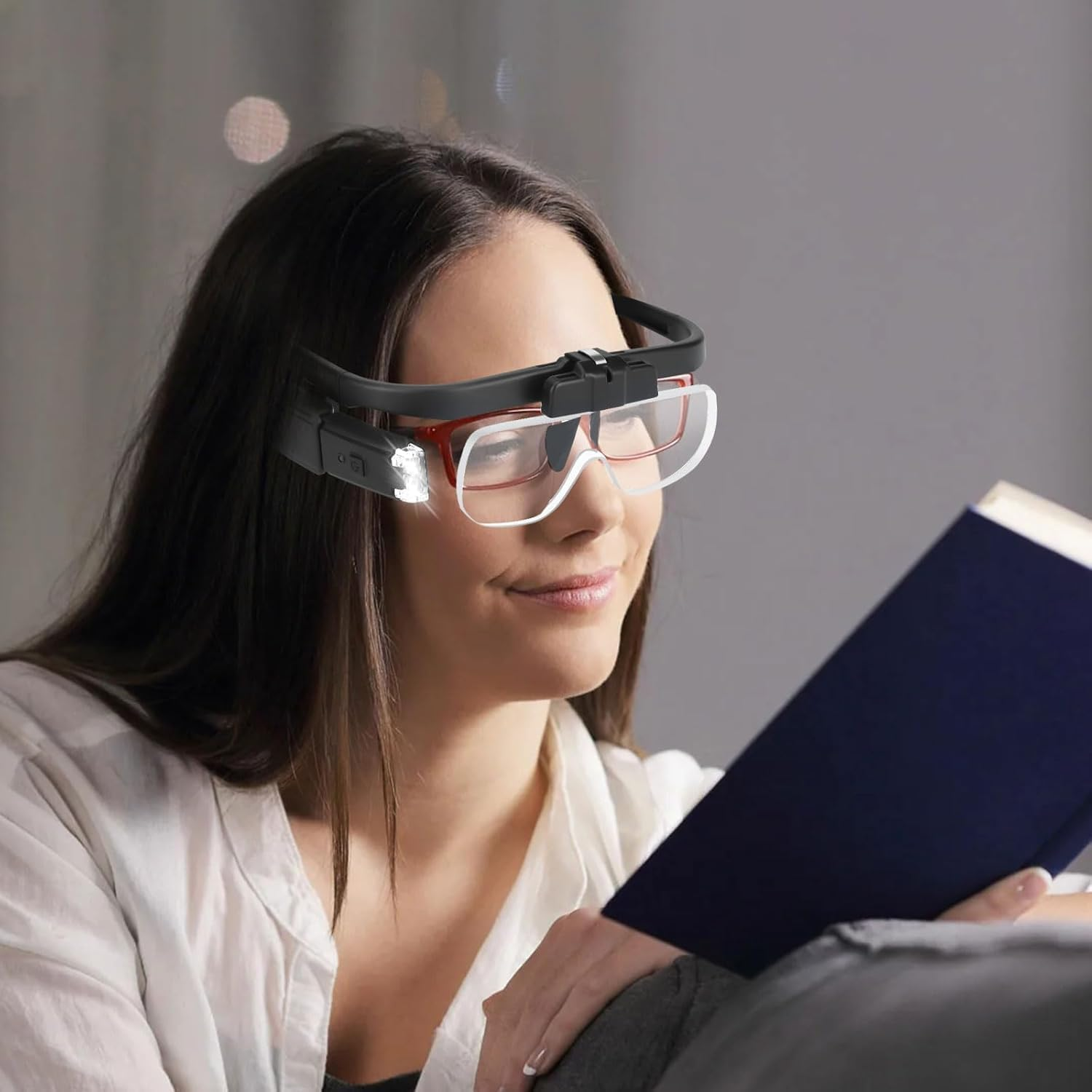 SUNJOYCO Headset Magnifying Glasses with Light, 1.5X-4.5X Headband Magnifier, Handsfree Magnifying Eyeglasses, Lighted Head Mount Magnifier for Close Work, Sewing, Crafts, Jewelry, Watch Repair image number 2