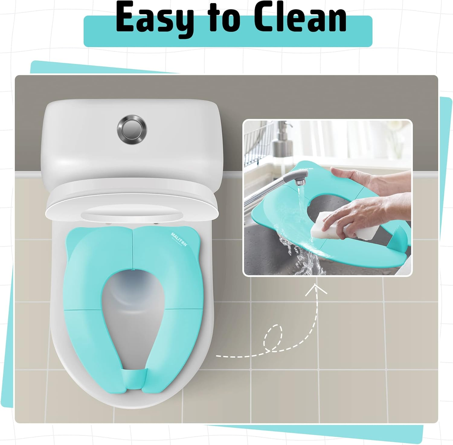 Maliton Travel Potty Seat for Toddler & Kid Travel, Portable Foldable Potty Seat with Storage Bag, Non-Slip Potty Training Toilet Seat Cover Wth Splash Guard (Aqua Green) - Aqua Green image number 2