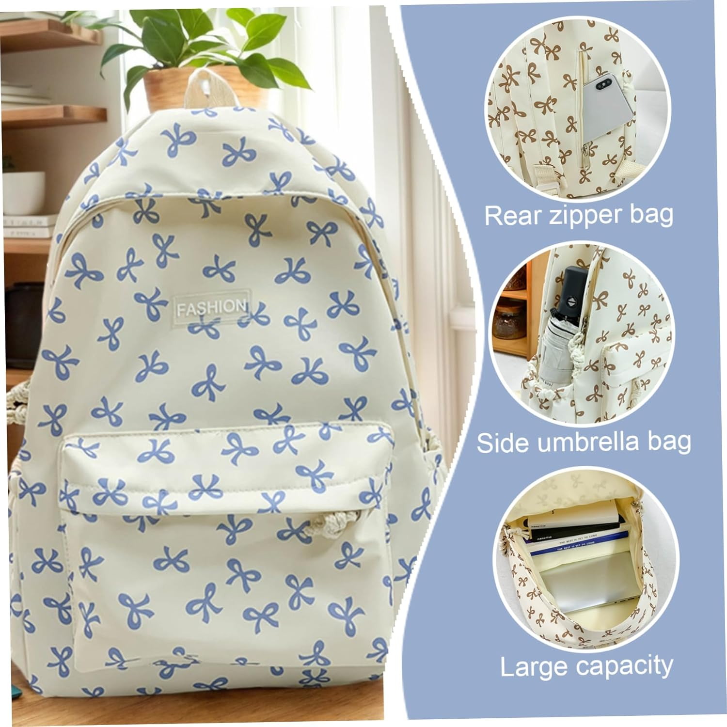 Cute Backpack, Large Capacity Preppy Backpack with Multi-Pocket, Kawaii Backpack with Adjustable Strap for Teens Girls
