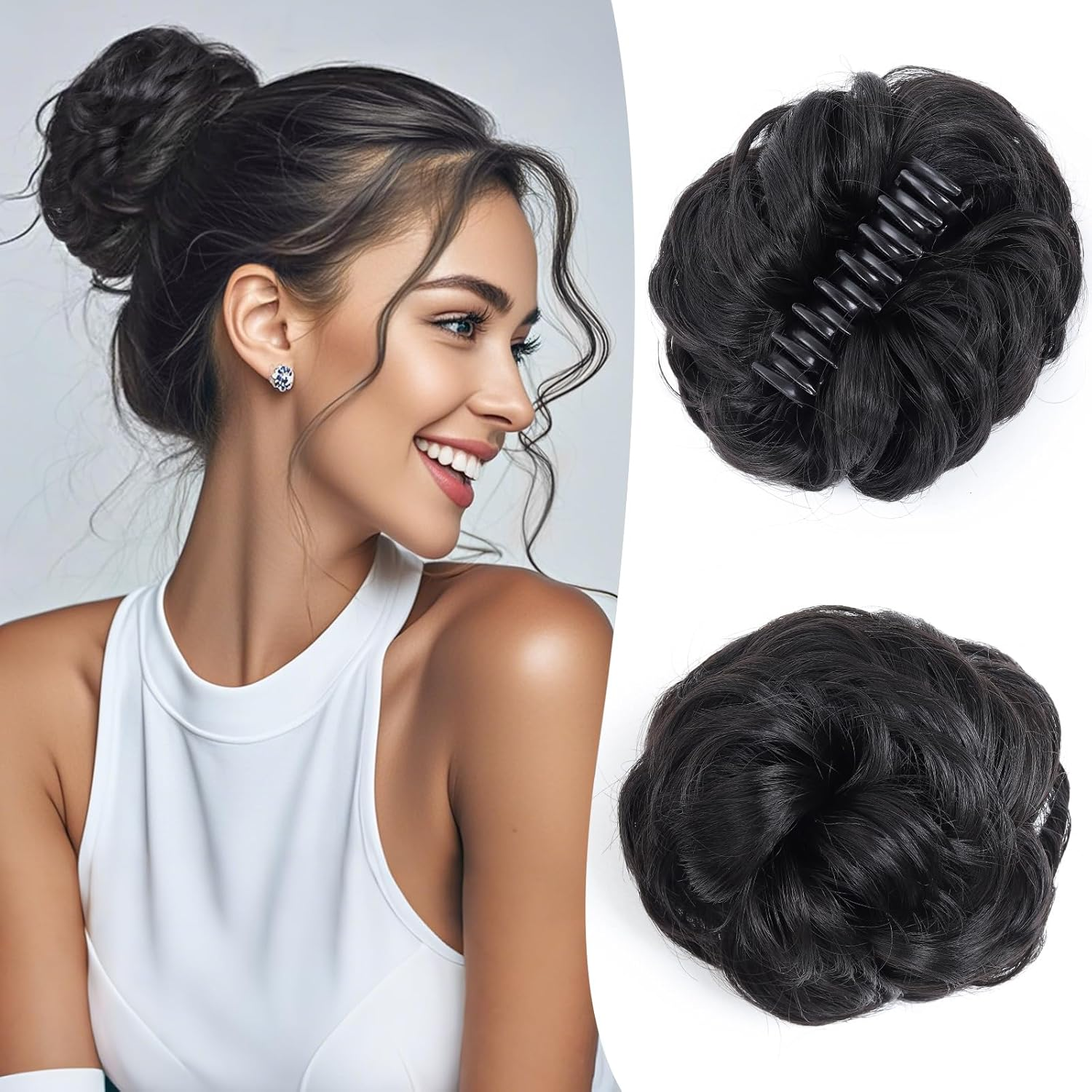 Cesomeey - 1.【Product Properties】: Messy Bun Hair Clip Is Made of High Quality Matte Faux Silk, Soft to the Touch, Natural Tone, More Hair and a Fuller Look image number 2