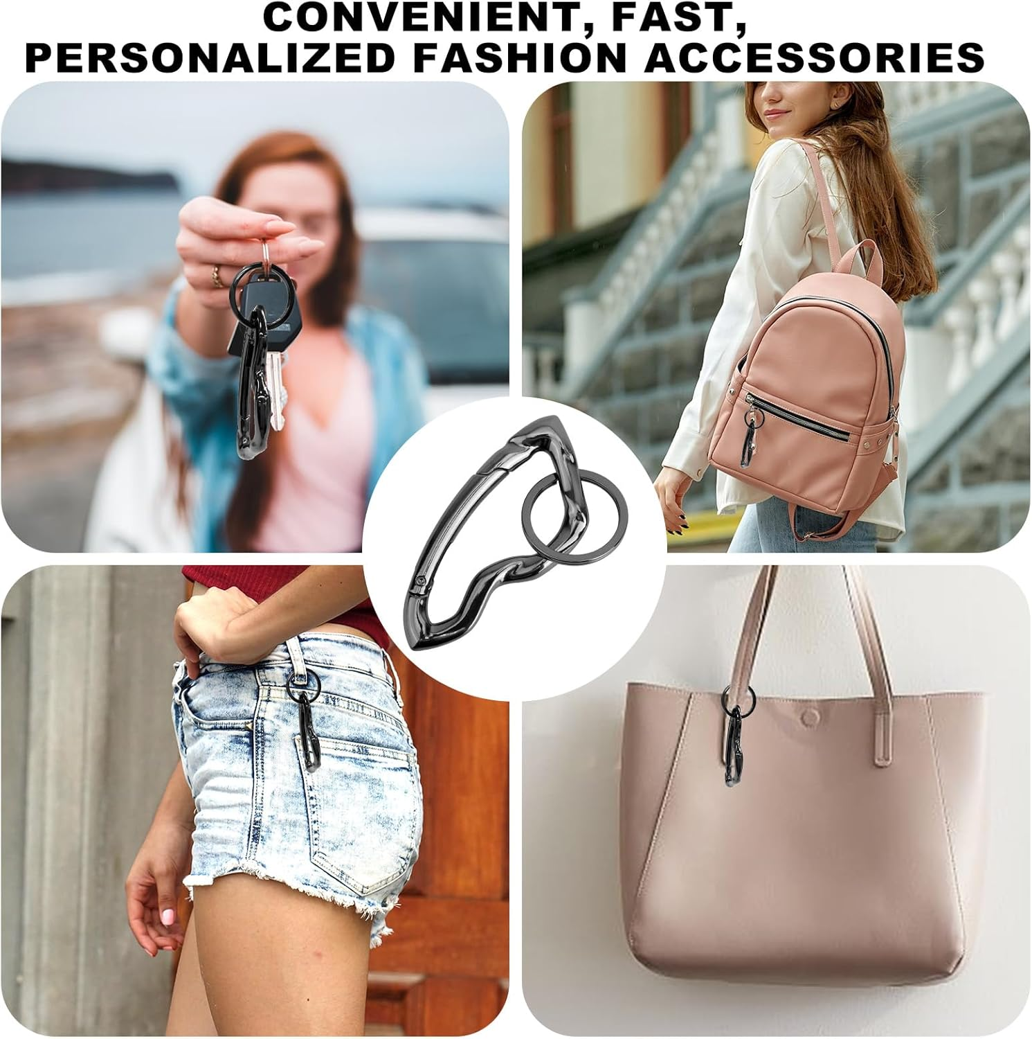 Tinoaly Cool Cute Carabiner Keychain for Men, Y2K Black Key Ring Modern Irregular Design Carabiner Hook Holder Suitable for Backpacks Keys Purses image number 5