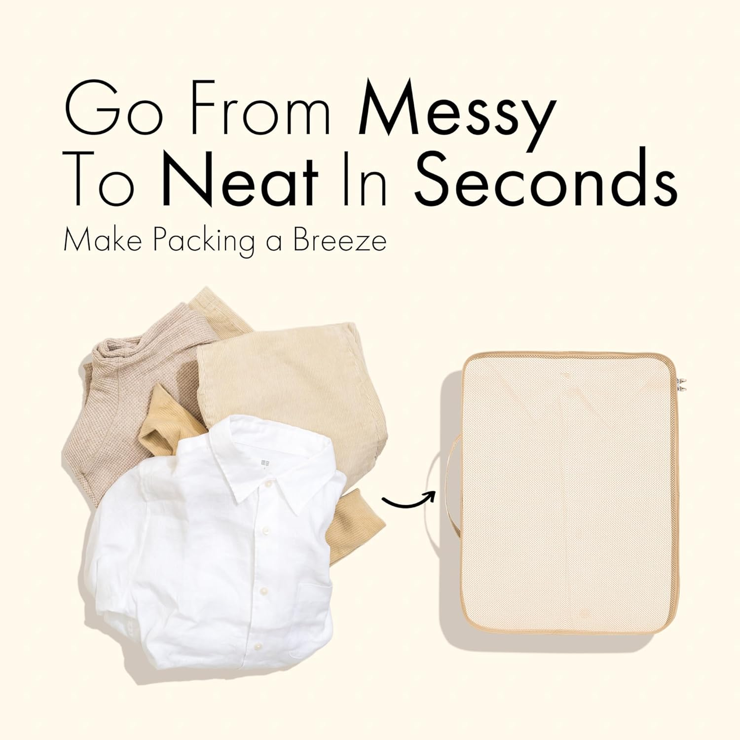 (Not Made in China) Packing Cubes for Travel, Luggage and Suitcase Organizer Bags, Carry on and Backpack Space Savers, Lightweight Waterproof Nylon, 8Pc Set Beige - Cream image number 5