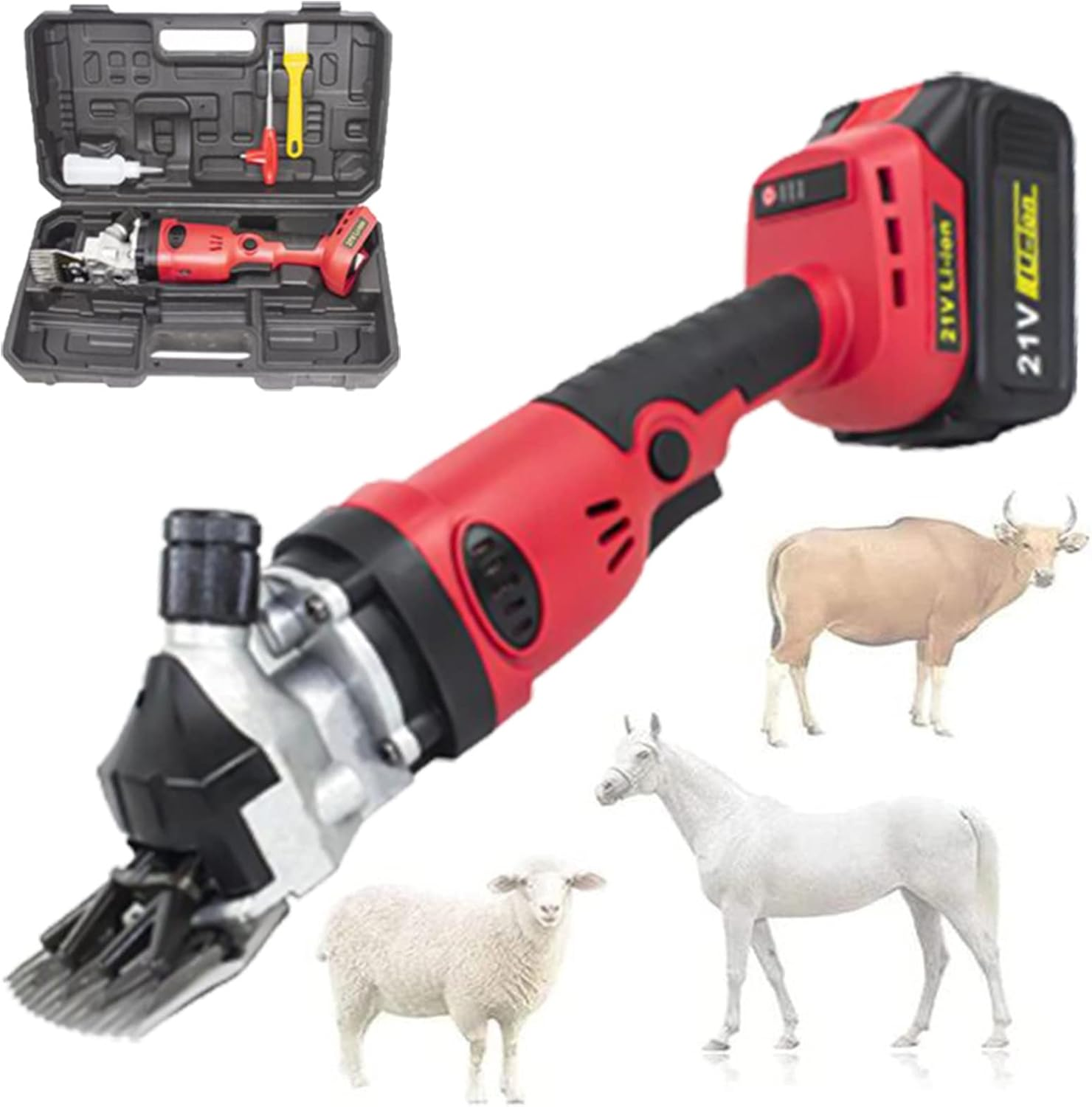 500W Cordless Sheep Shears,Electric Sheep Shearing Clippers with Two Batteries,Rechargeable,Wireless,For Shaving Fur Wool in Sheep,Goats,Cattle,Farm Livestock Pet,13Straightteeth image number 6
