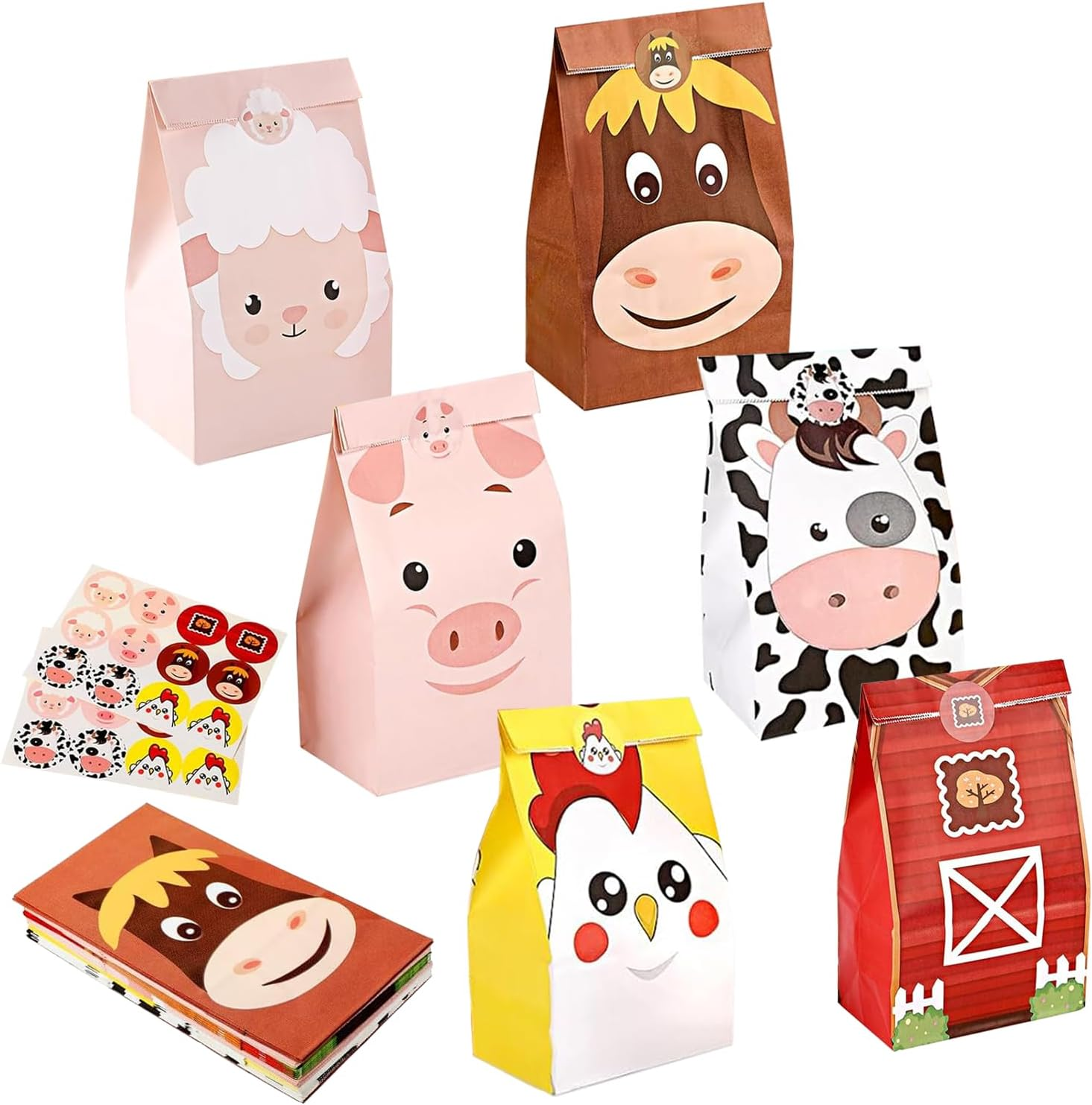 24 PCS Cute Animals Party Favor Bags with Stickers, Candy Bags Gift Bags Birthday Supplies Paper Bags for Kids Girls Boys(B)