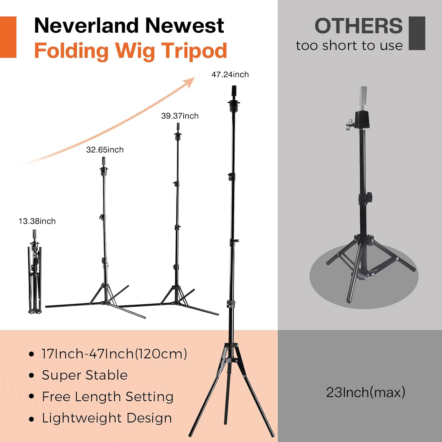 Neverland Beauty & Health 23 Inch Wig Stand Tripod with Head, Canvas Wig Head Stand with Mannequin Heads for Wigs, Manikin Set for Wigs Making Display image number 2