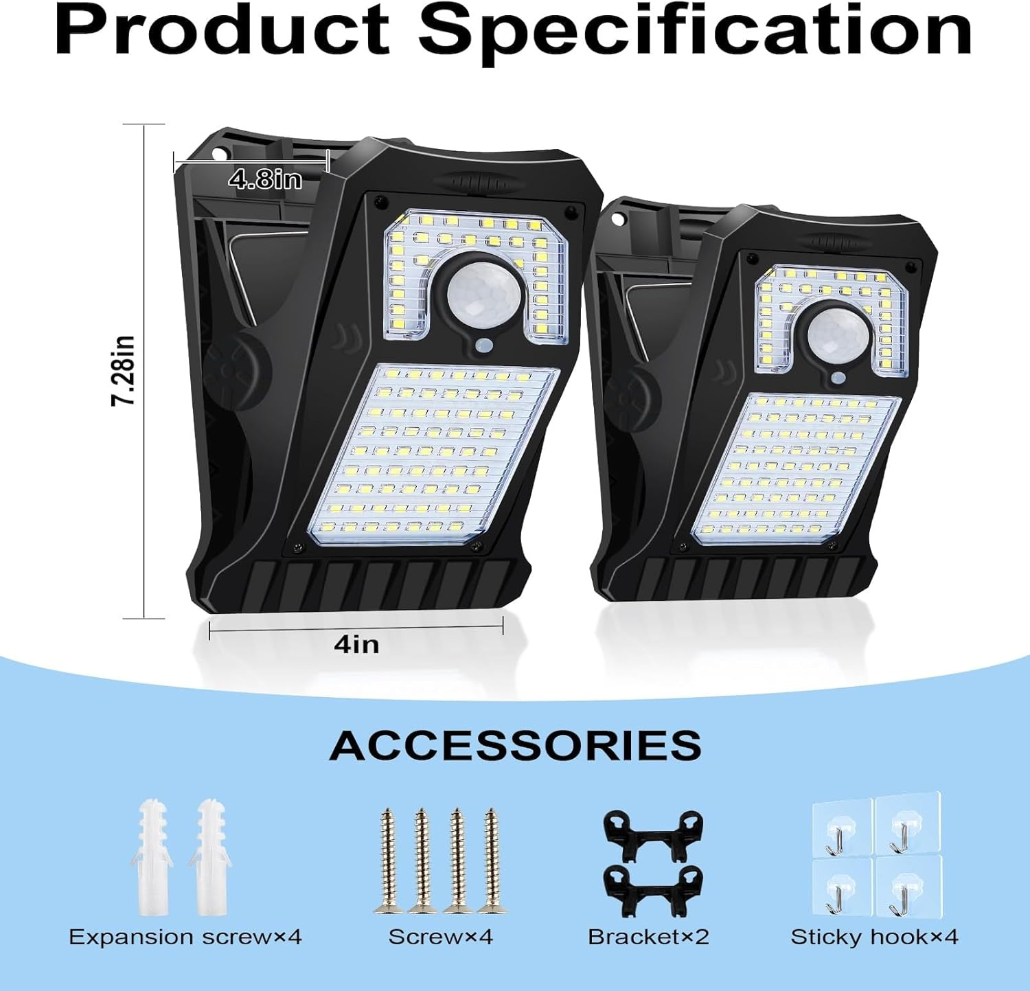 90 Leds Clip-On Solar Motion Sensor Lights Outdoor &ndash; 2 Packs Solar Sensor Security Lights for Fence, Patio, Gutter, Chain Link &ndash; 3 Lighting Modes image number 3