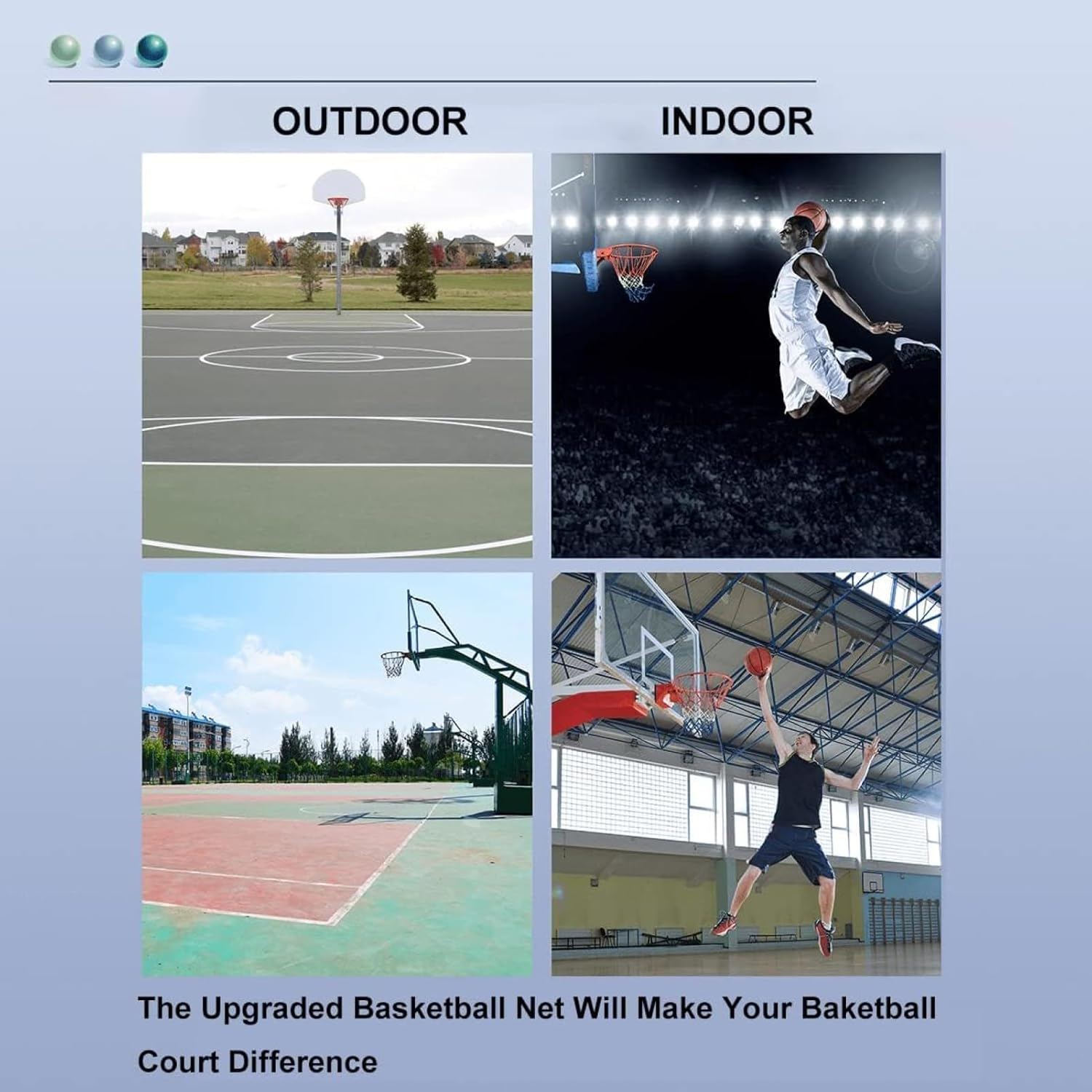 2 Pack Basketball Net Replacement, Professional Grade 12 Loop Indoor & Outdoor Nets, All-Weather Fade Resistant Design with Anti-Whip Technology (Red/White/Blue) image number 4