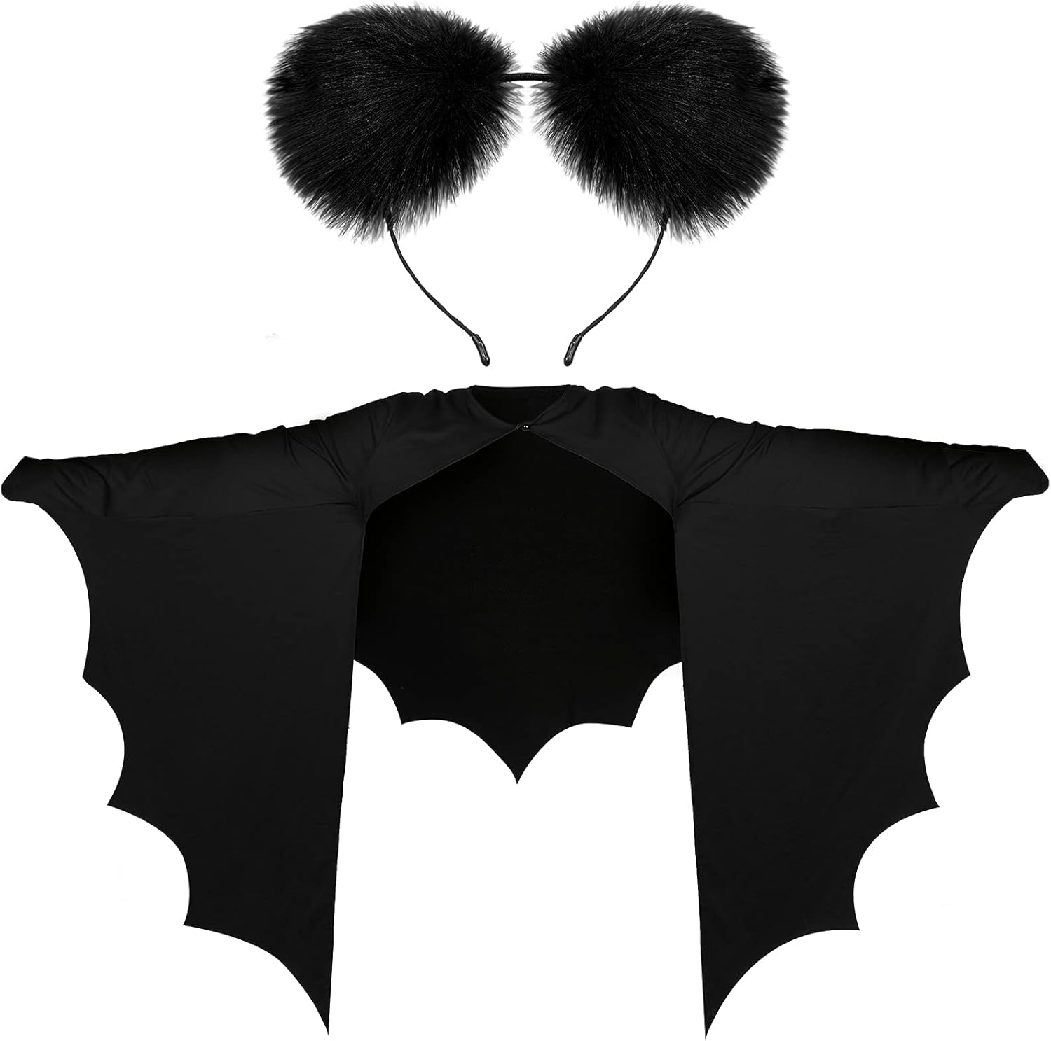 2 Pcs Halloween Bat Costume Accessories Black Bat Sleeve Wings Bat Shrug and Plush Bat Ear Headband for Halloween Dress Up image number 6
